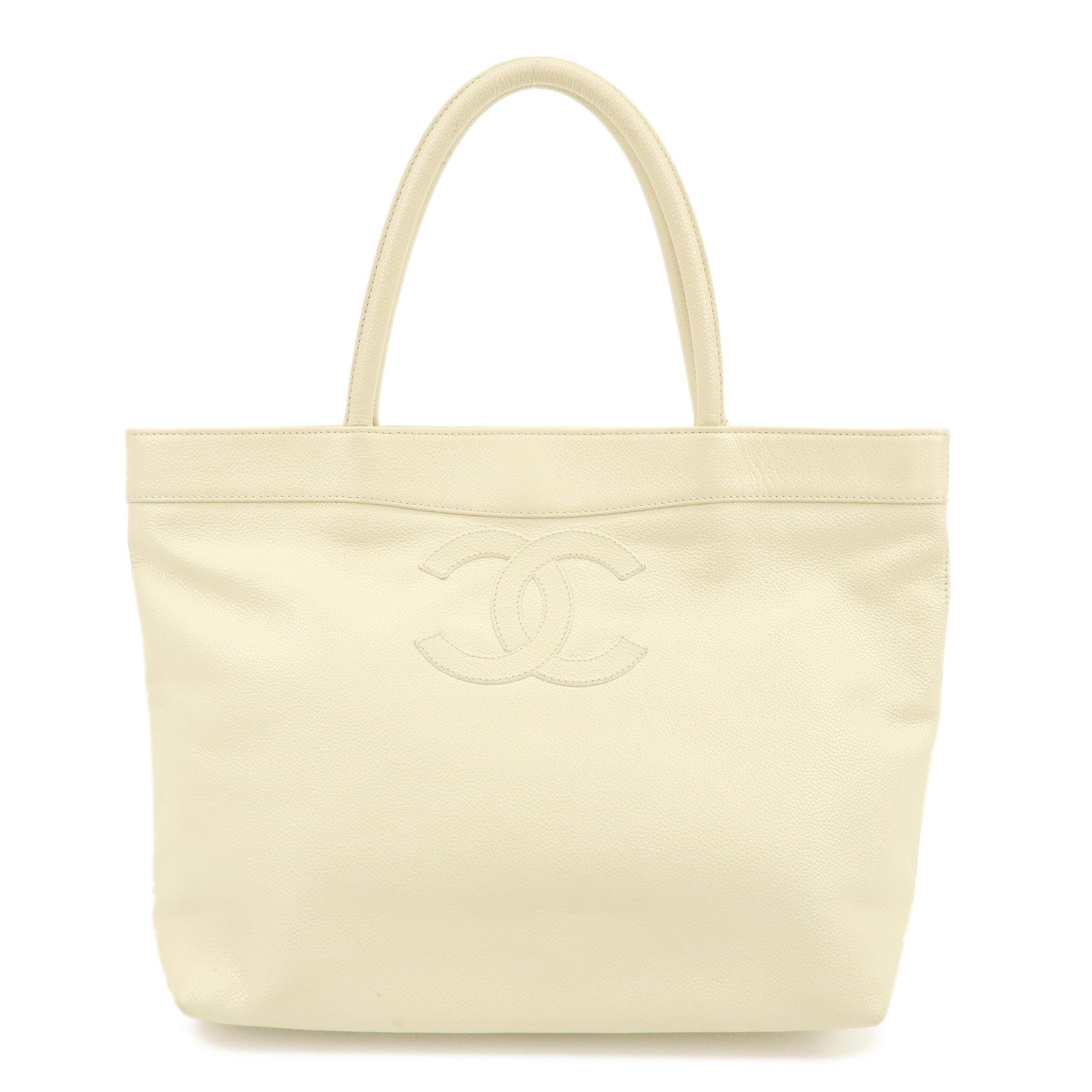 CHANEL COCO Mark Caviarskin Tote Bag Shoulder Bag Ivory