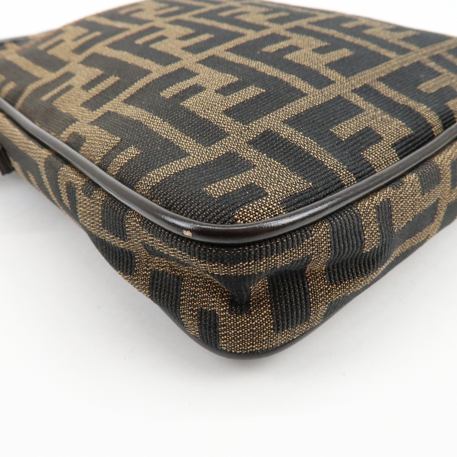 FENDI Zucca Canvas Leather Shoulder Bag Crossbody Bag Brown 8BT053