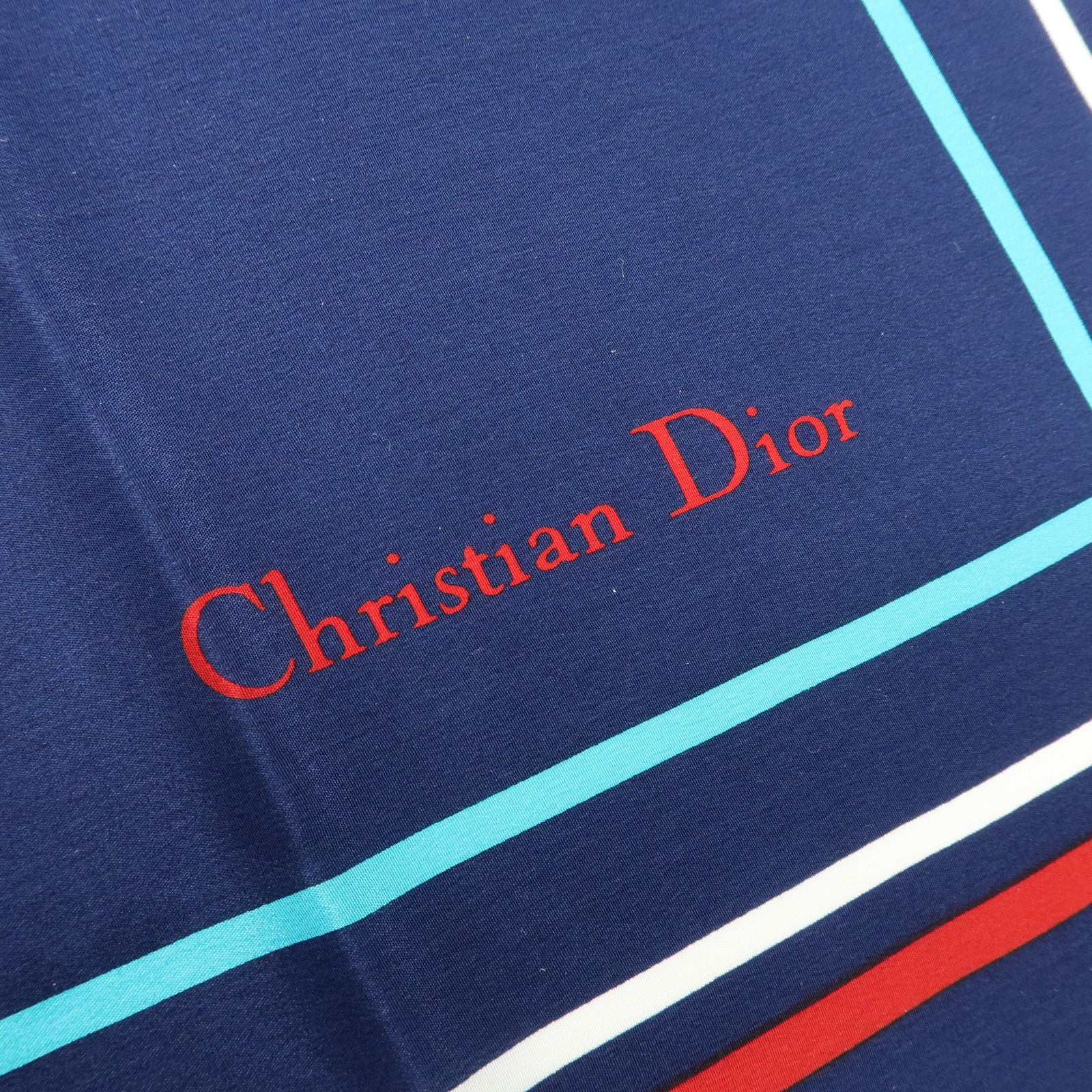 Christian Dior Silk 100% Scarf Flower Motif Navy Multicolor