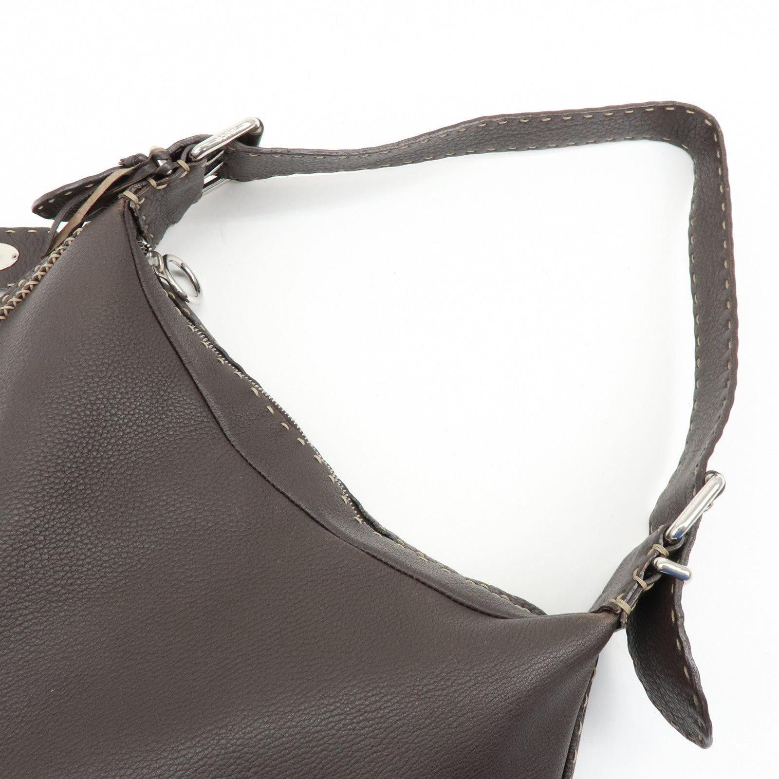FENDI Selleria Leather Shoulder Bag Tote Bag Brown 491912908