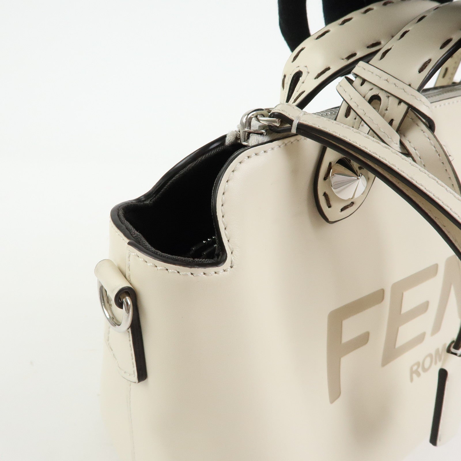 FENDI By The Way Leather Medium 2Way Bag Shoulder Bag Ivory 8BL146