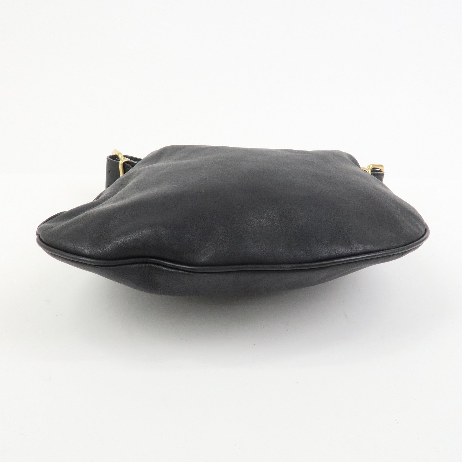 FENDI Logo Leather Shoulder Bag Hand Bag Black 8BR228