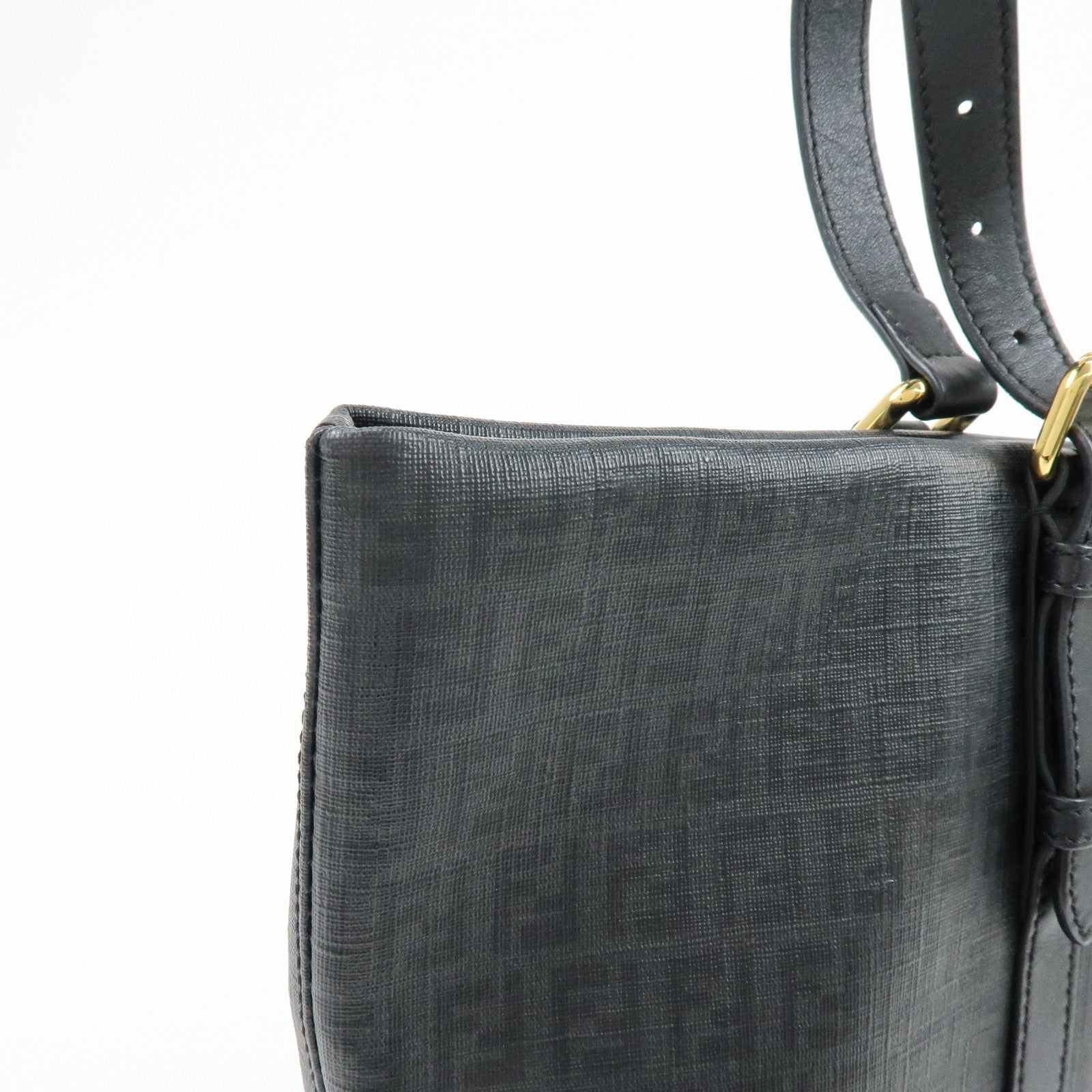 FENDI Zucchino PVC Leather Tote Bag Shoulder Bag Black Charm 8BH215