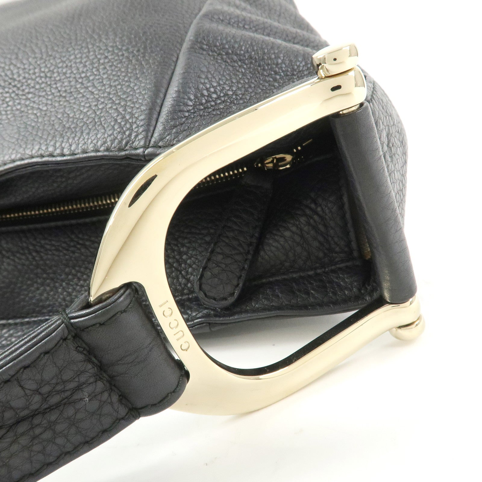 GUCCI Greenwich Logo Leather Shoulder Bag Hand Bag Black 257050