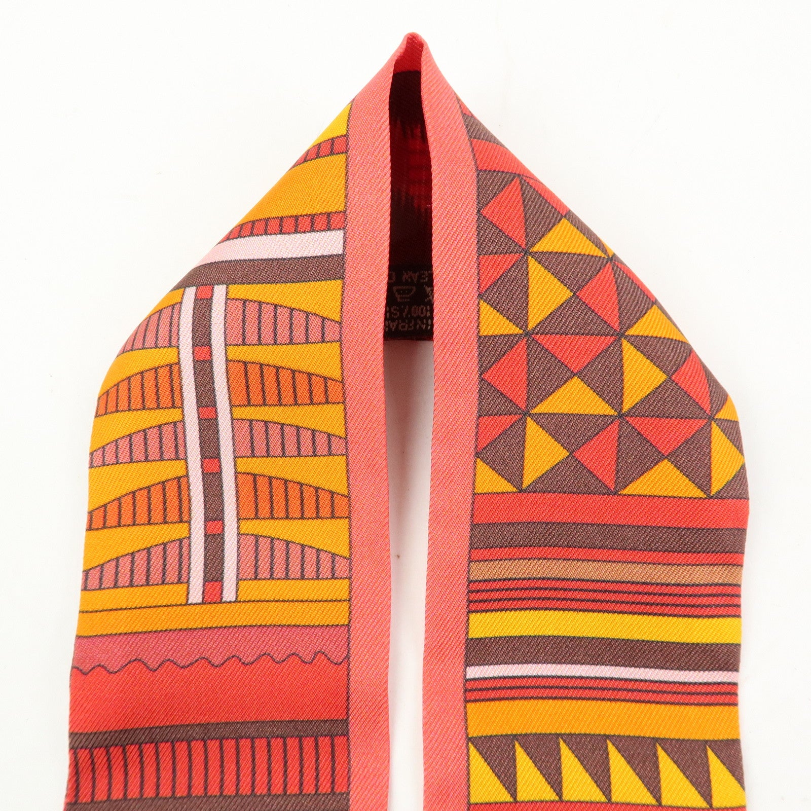 HERMES Twilly Silk 100% Scarf PELAGES ET CAMOUFLAGE Orange Red