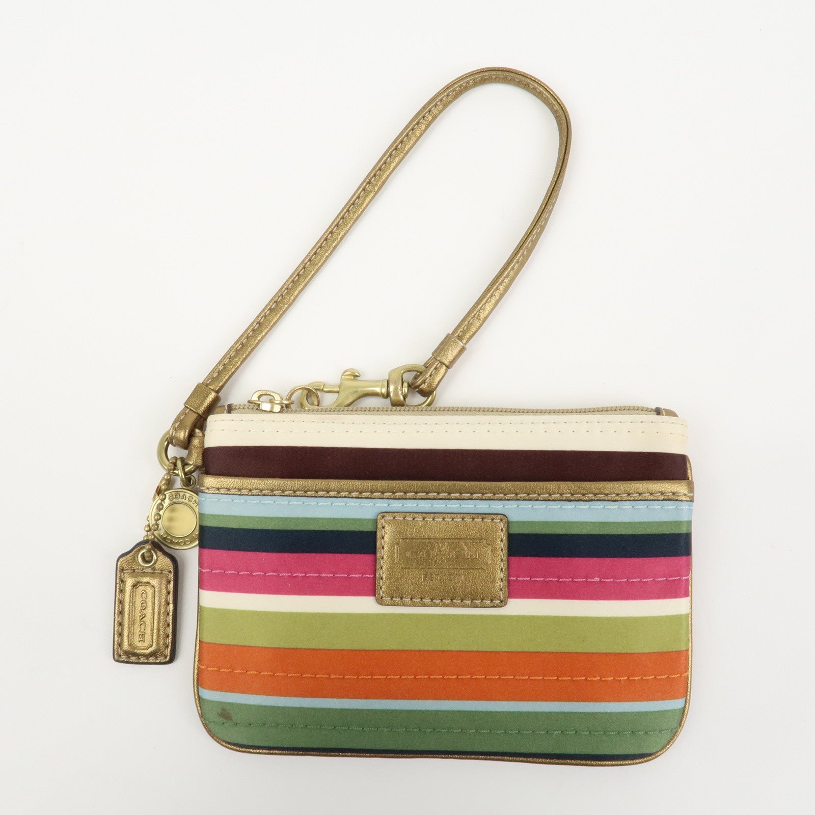 COACH Signature Set of 3 Silk Canvas Leather Hand Bag Pouch Pink