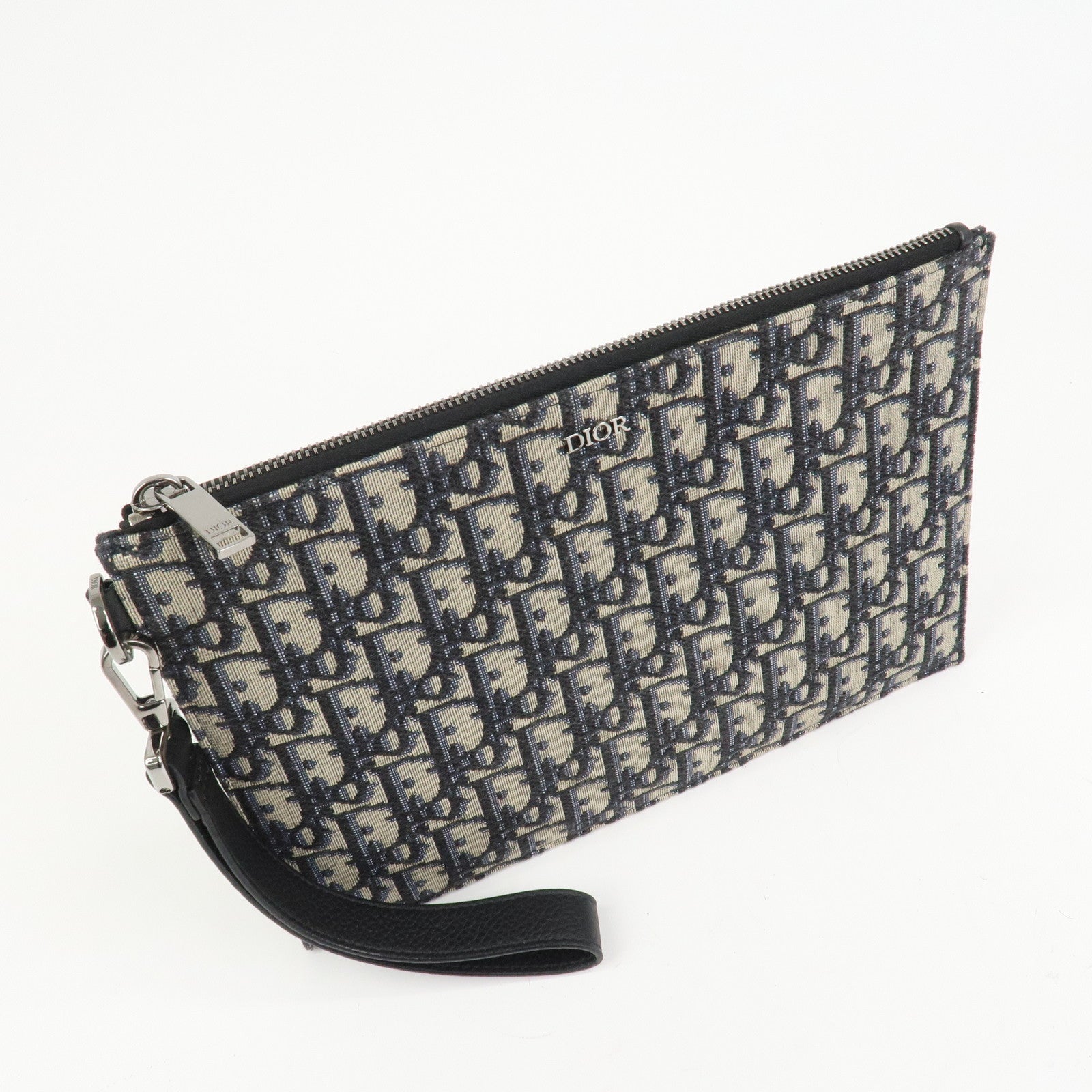 Christian Dior Oblique Canvas Clutch Bag Pouch Navy
