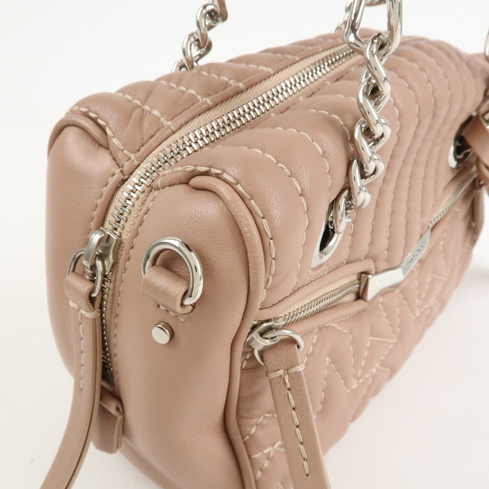 JIMMY CHOO Leather HELIA BOWLING S 2Way Hand Bag Pink Beige