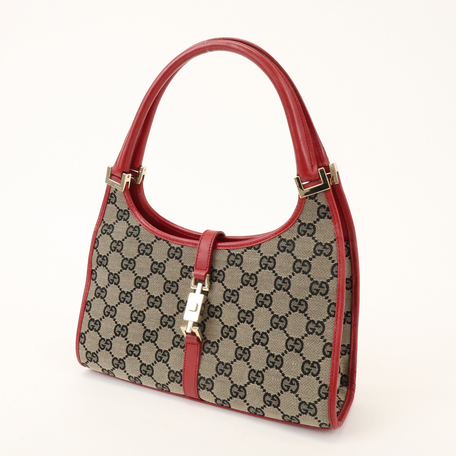 GUCCI Jackie GG Canvas Leather Shoulder Bag Beige Red 002.1068