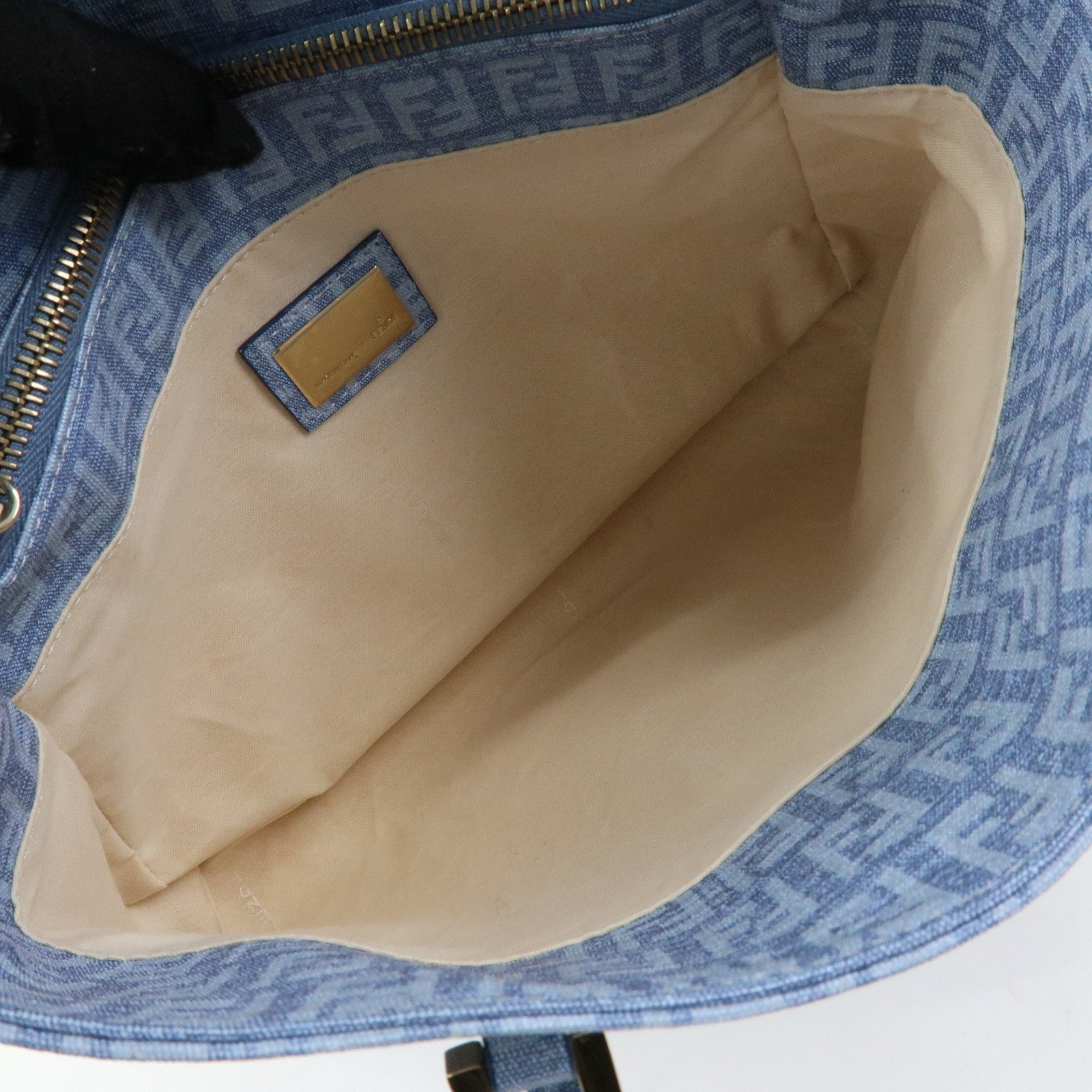 FENDI Logo Zucchino PVC Hand Bag Tote Bag Light Blue 8BH132