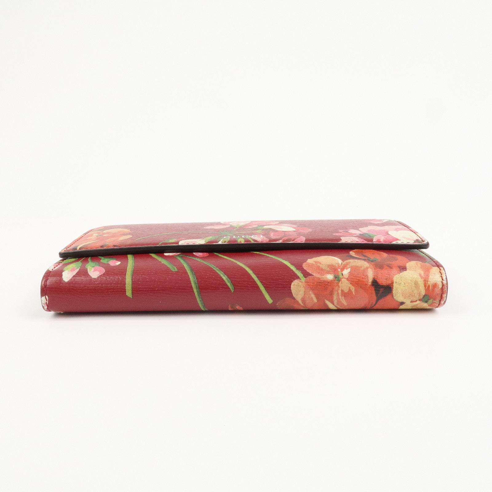 GUCCI Leather Long Wallet Flower Print Red 410100