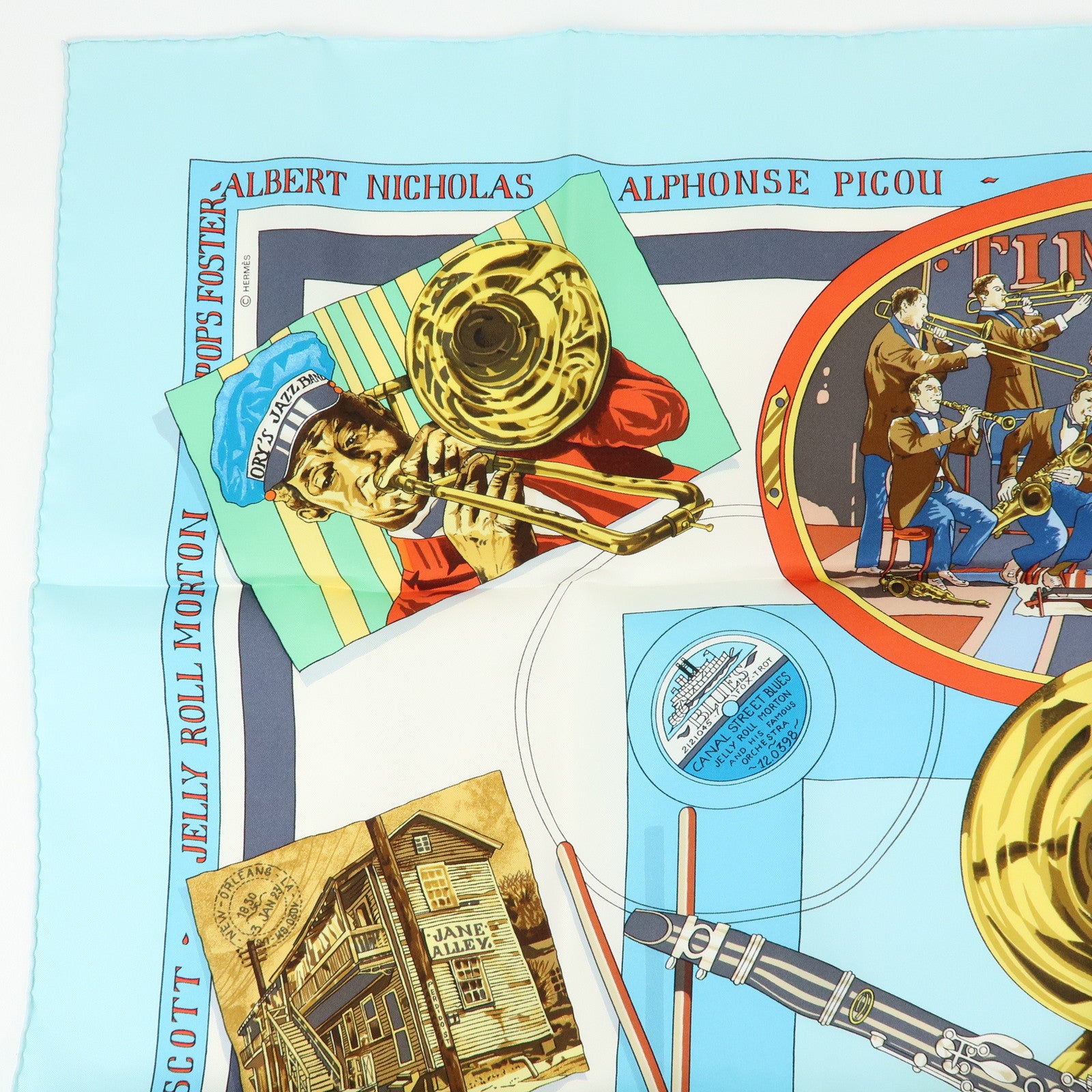 HERMES Carre90 Silk 100% Scarf ORIGINAL NEW ORLEANS CREOLE JAZZ1923