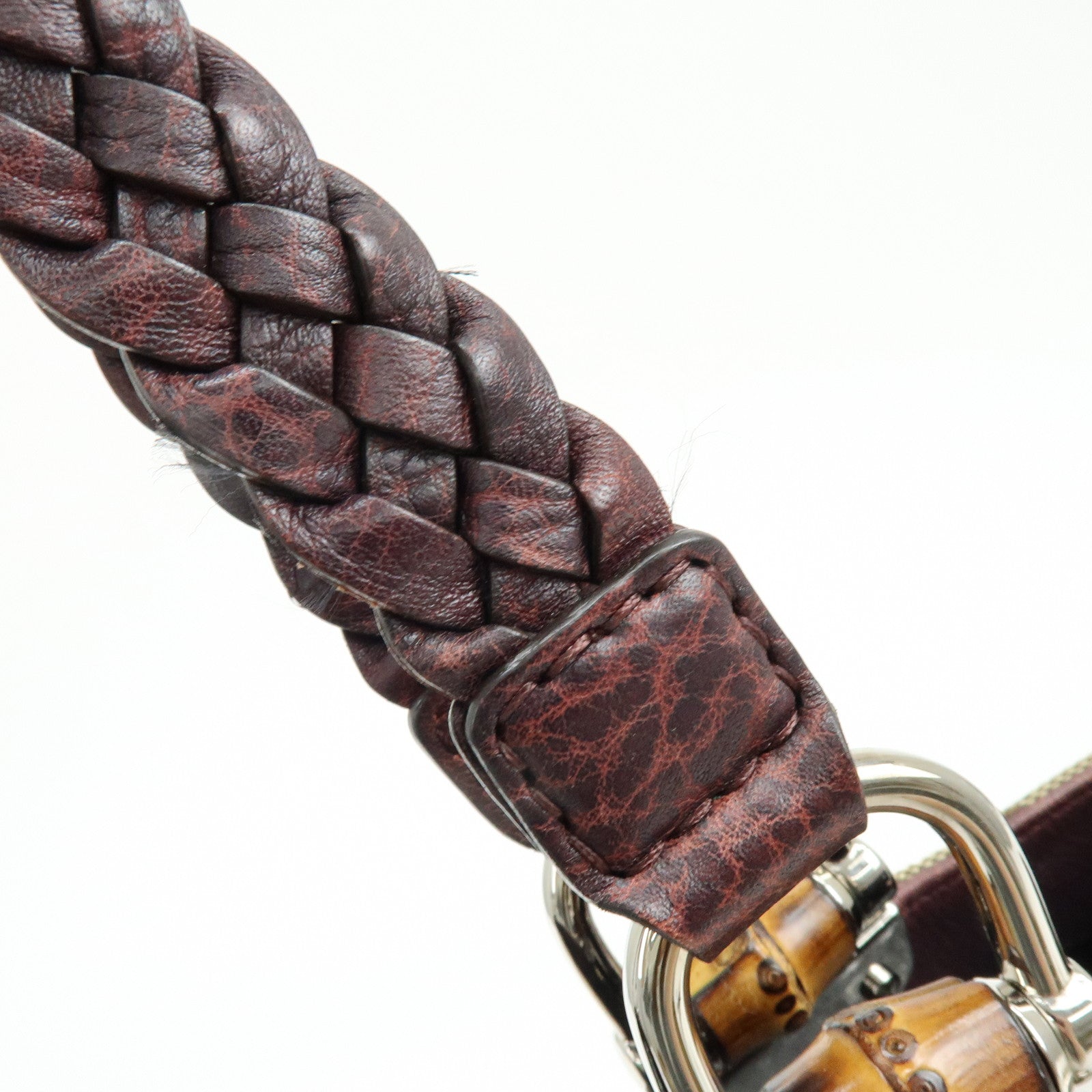 GUCCI Bamboo GG Canvas Leather Tote Hand Bag Beige Purple 232947