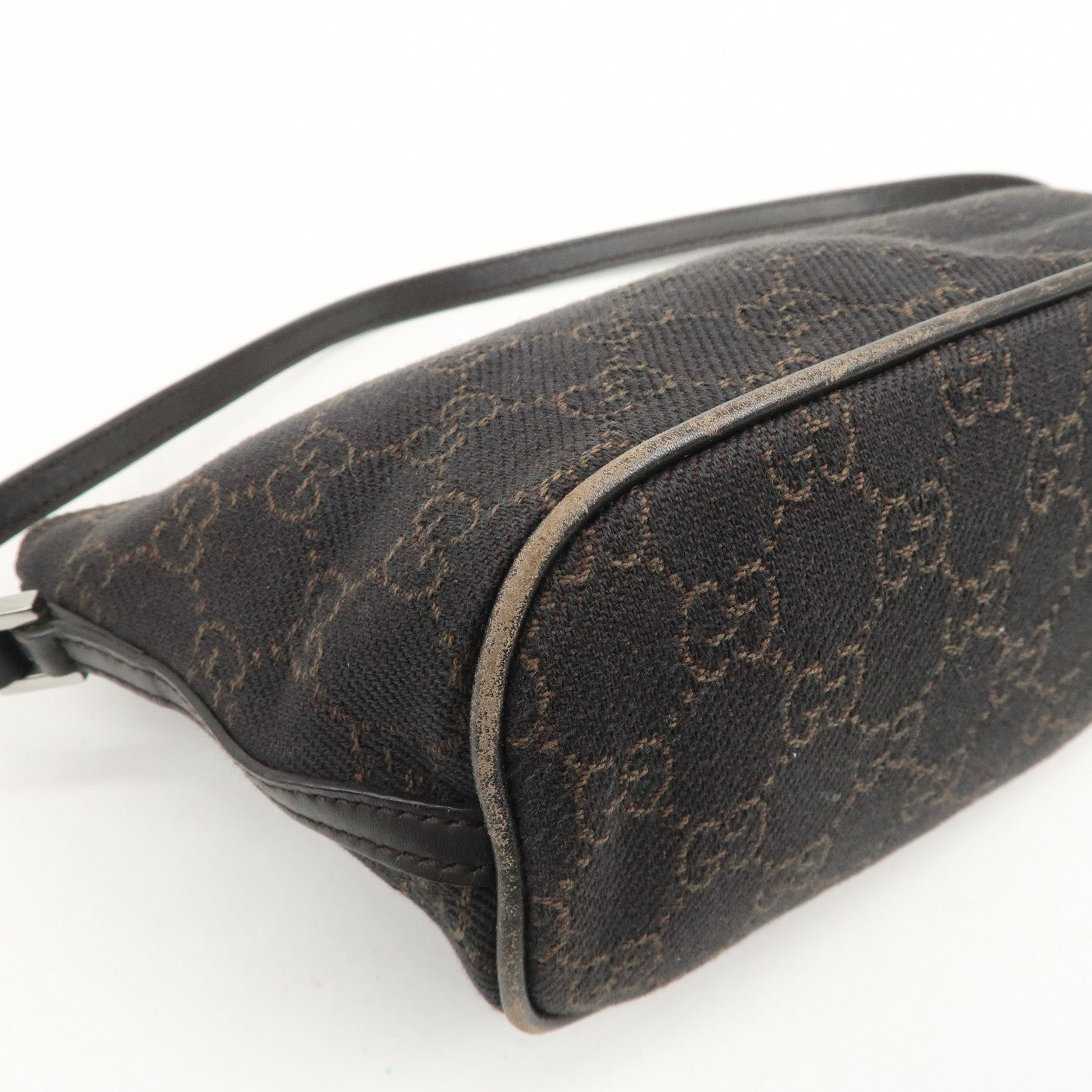 GUCCI Boat Bag GG Denim Togo Leather Hand Bag Dark Brown 07198