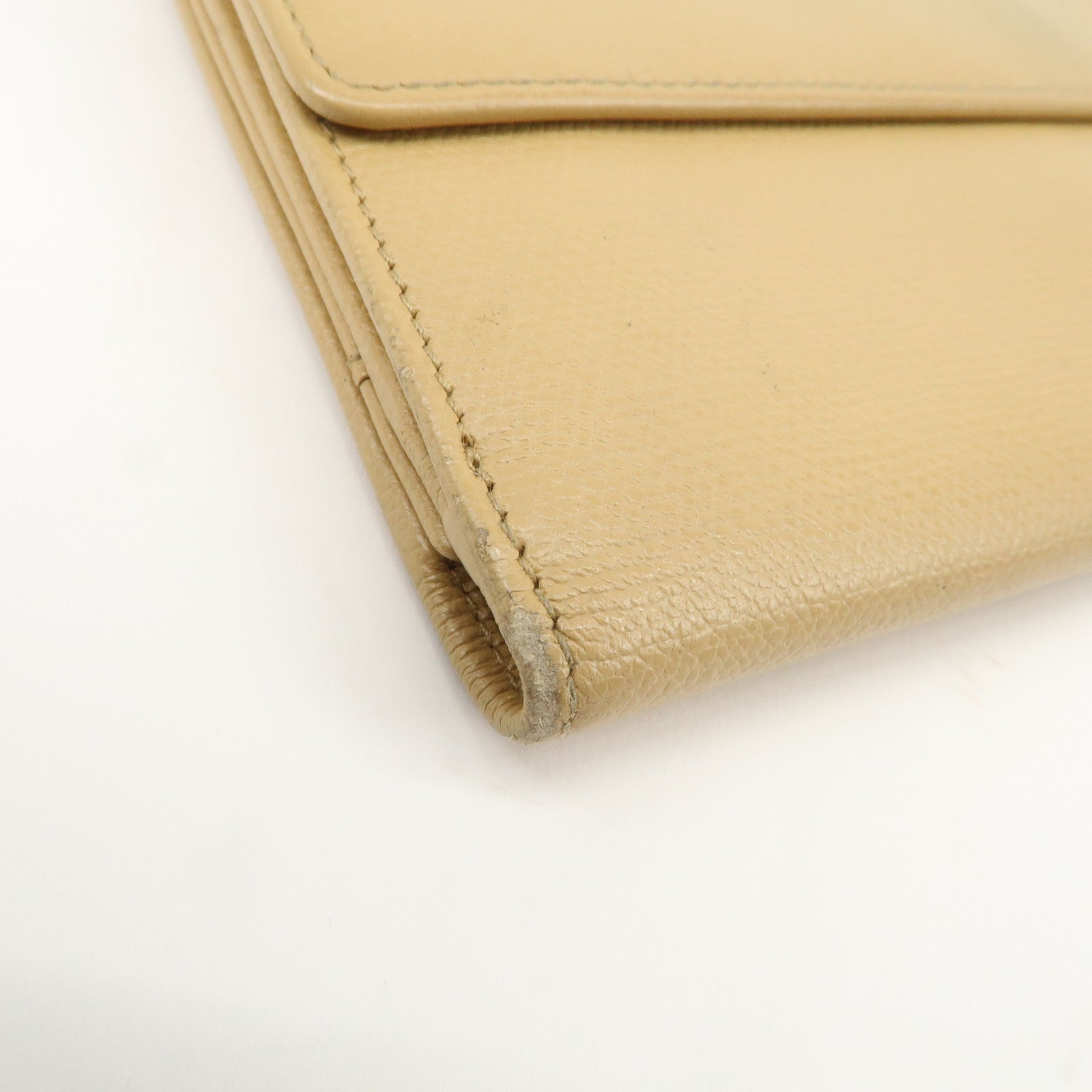 CHANEL COCO Button Leather Double Hook Long Wallet Beige A20905