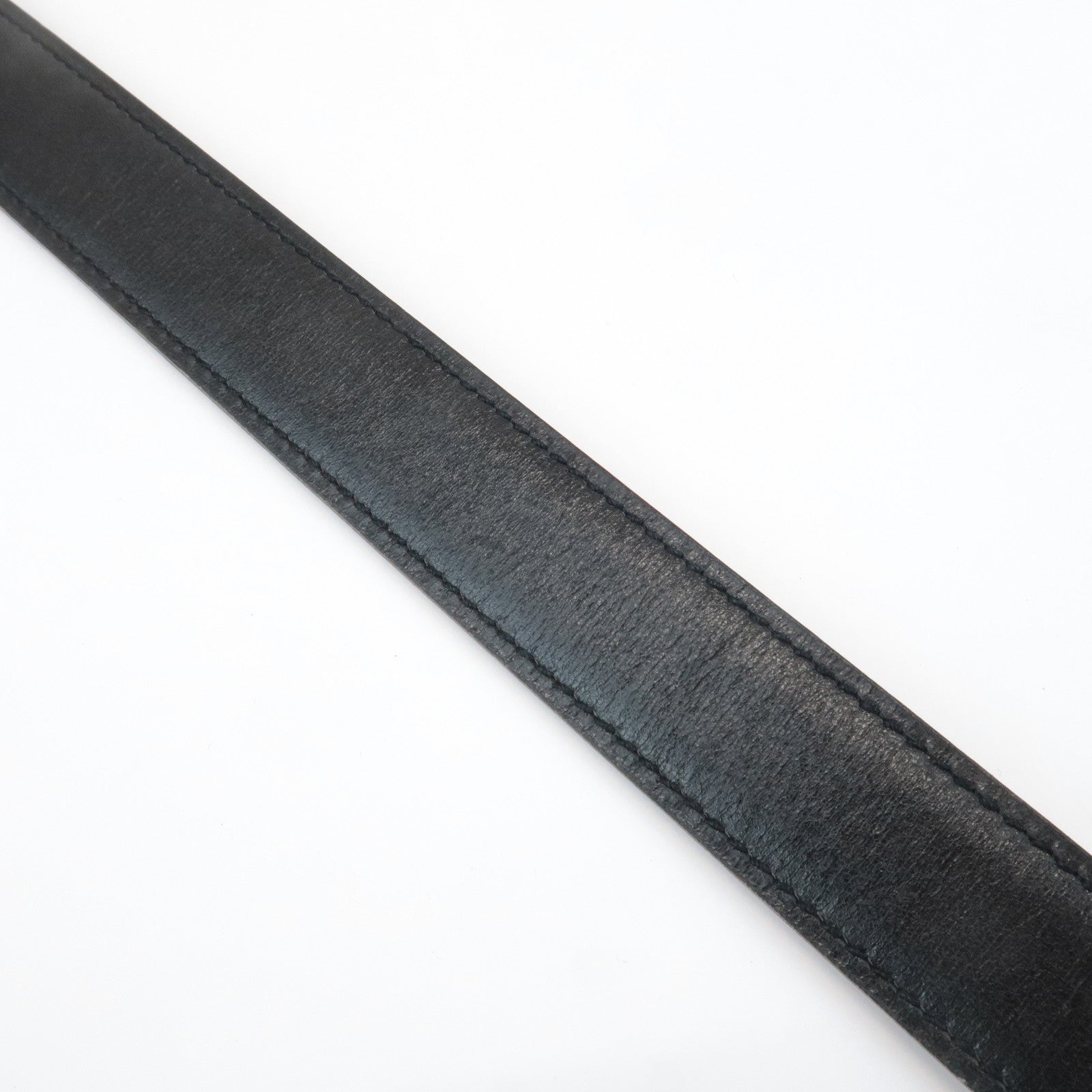 HERMES Cushvel Leather H Buckle Constance Belt H Stamped Black Gold Used