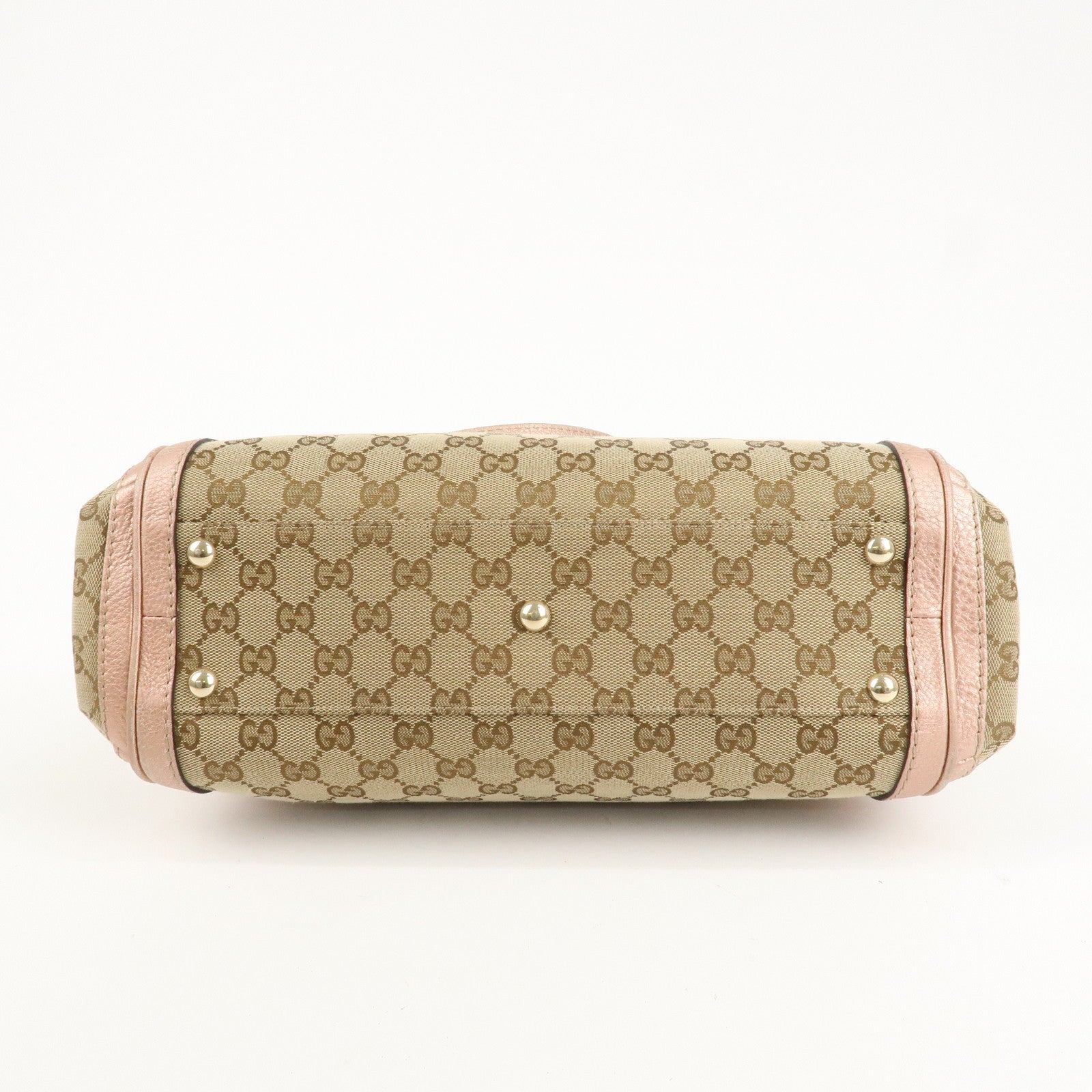 GUCCI Bamboo GG Canvas Leather 2Way Shoulder Bag Beige Pink 282300 Used