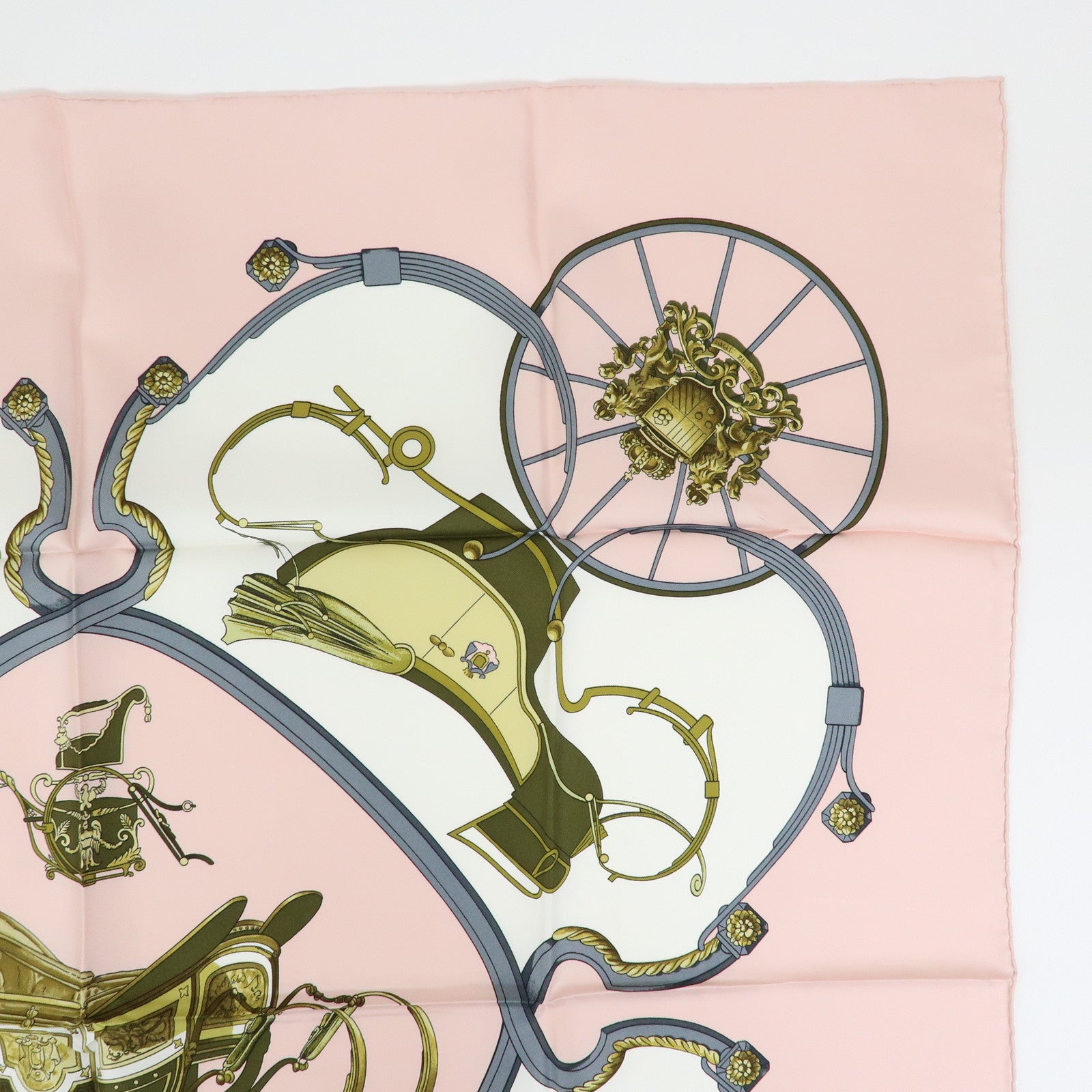 HERMES Carre 90 Silk 100% Scarf SPRINGS Light Pink Gold Grey