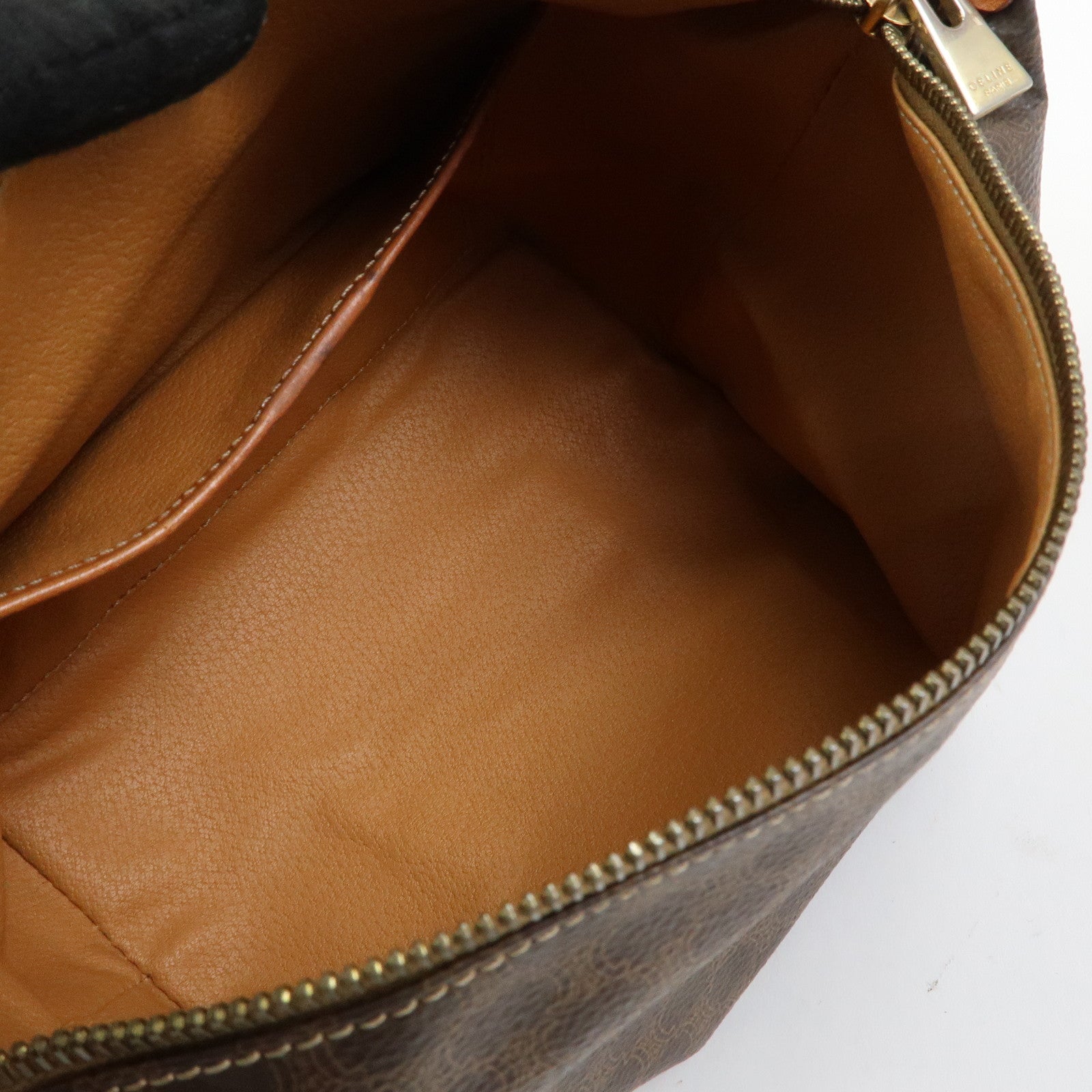 CELINE Macadam PVC Leather Hand Bag Pouch Brown