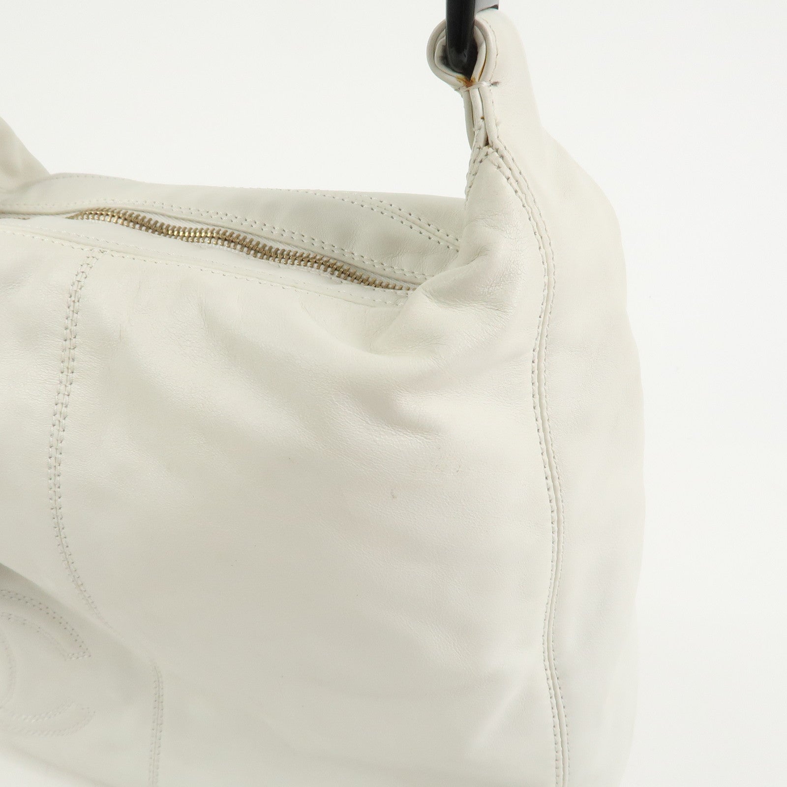 CHANEL Lamb skin Plastic Shoulder Bag Hand Bag White Black