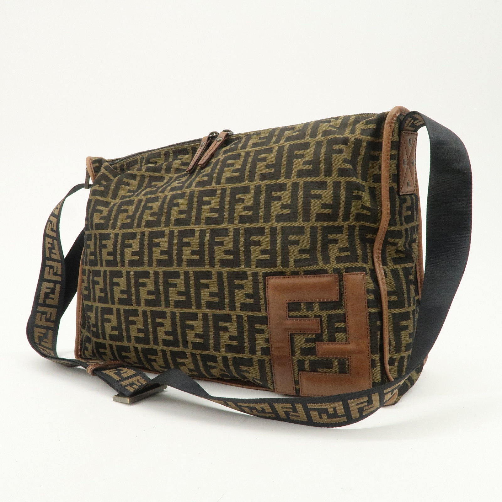 FENDI Zucca Canvas Leather Shoulder Bag Crossbody Bag Brown 7VA148