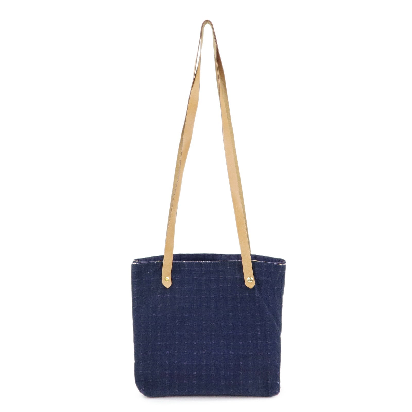 HERMES Amedaba Cabas de Poche Cotton Canvas Leather Tote Bag Navy