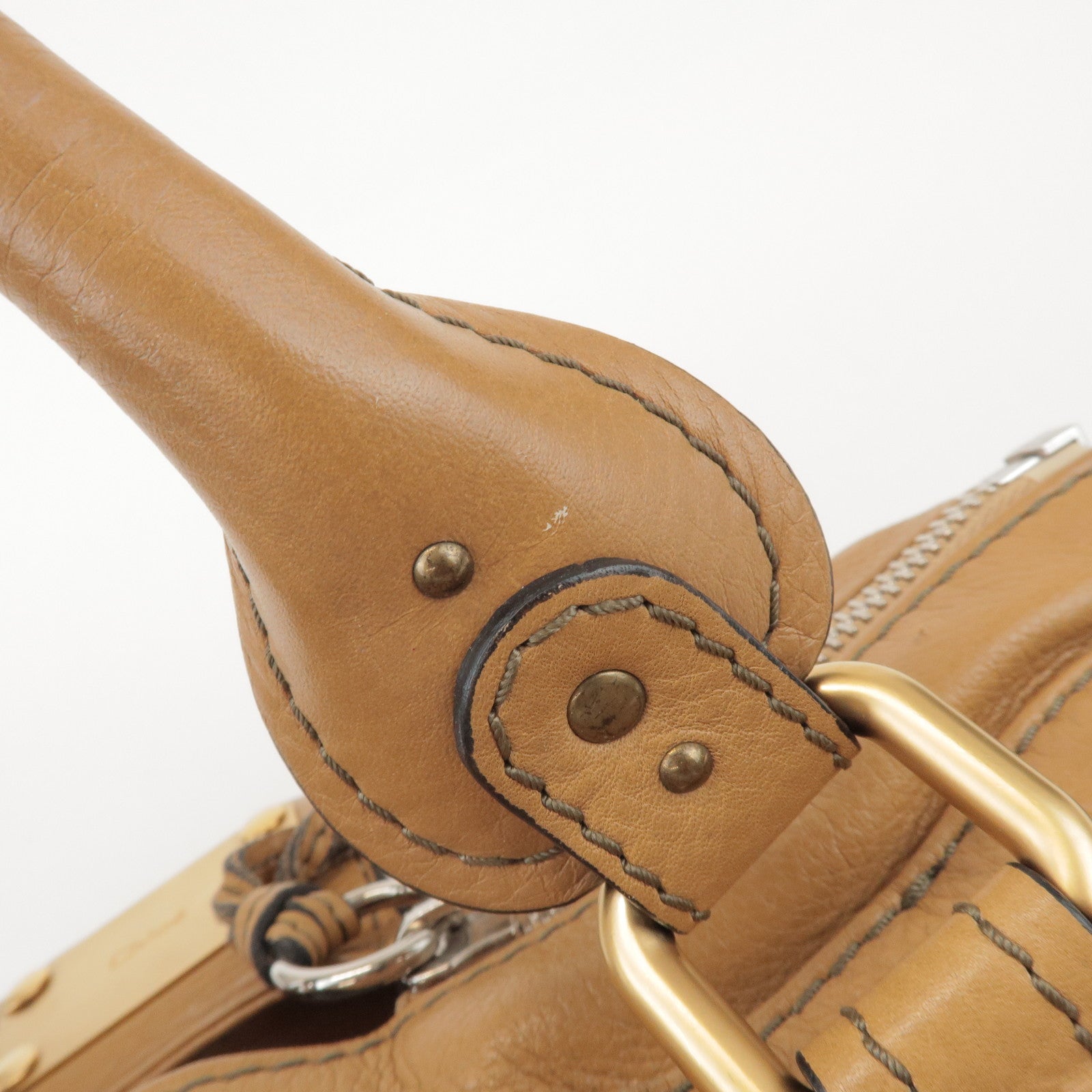 Chloe Paddington Leather Tote Bag Hand Bag Beige Brown