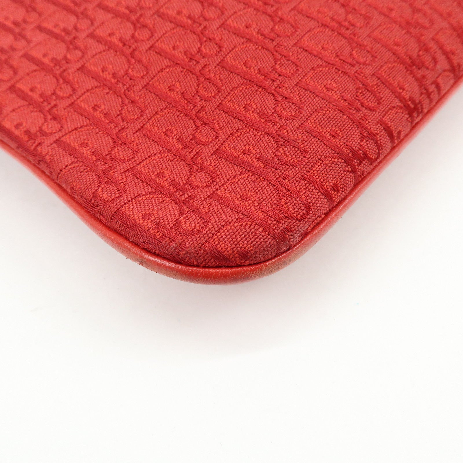 Christian Dior Trotter Jacguard Canvas Leather Shoulder Bag Red