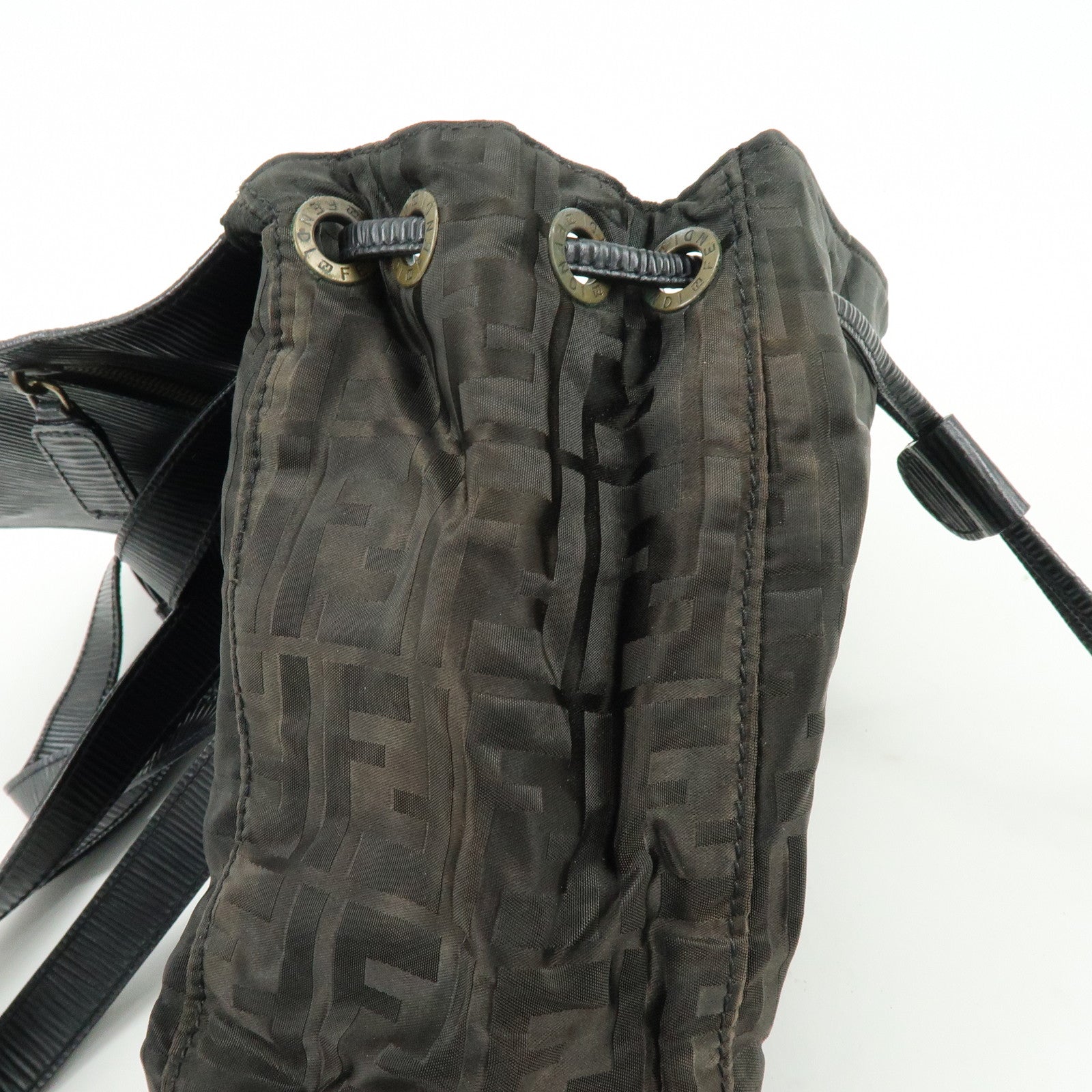 FENDI Logo Zucca Nylon Leather Backpack Rucksack Black