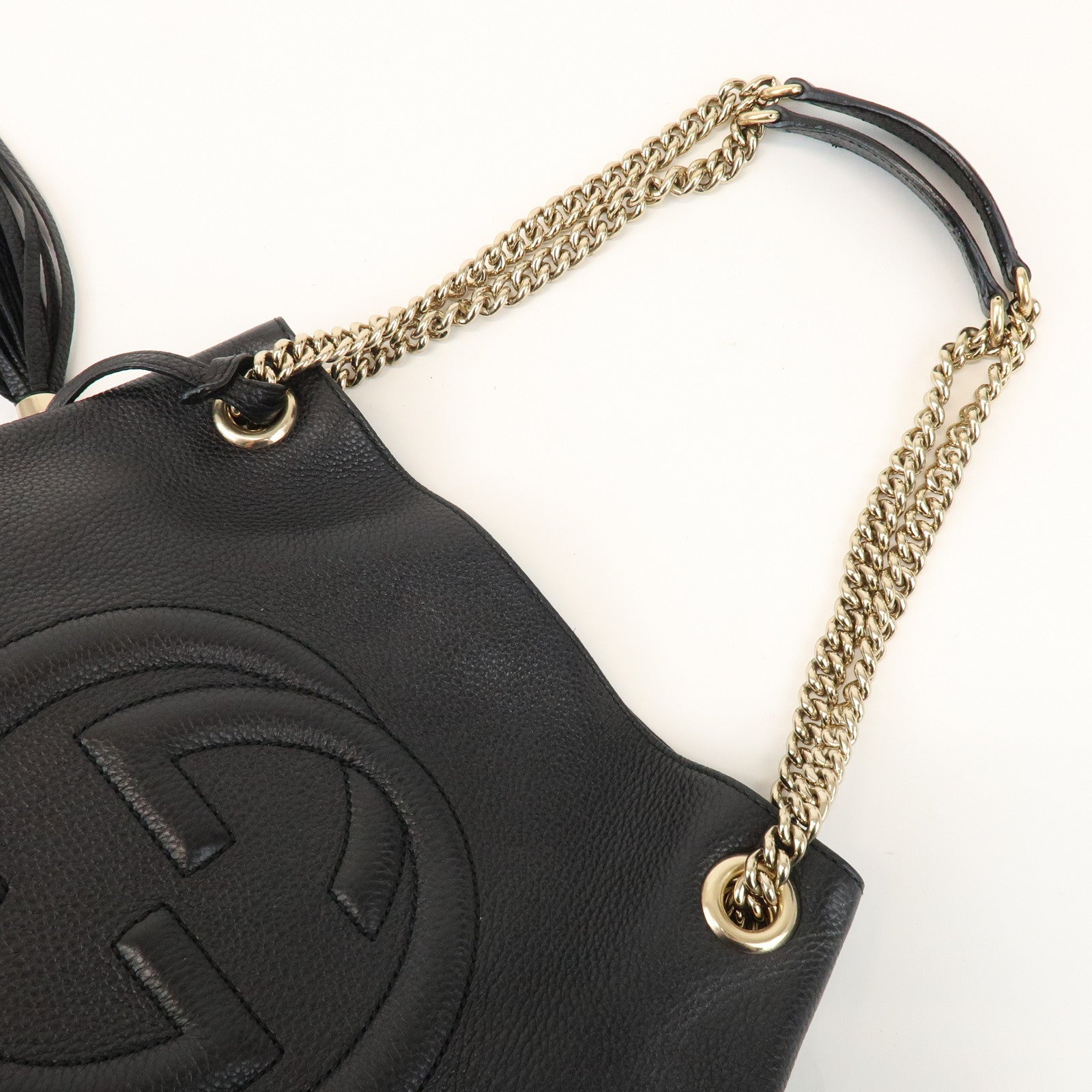 GUCCI SOHO Interlocking G Leather Chain Shoulder Bag Black 308982