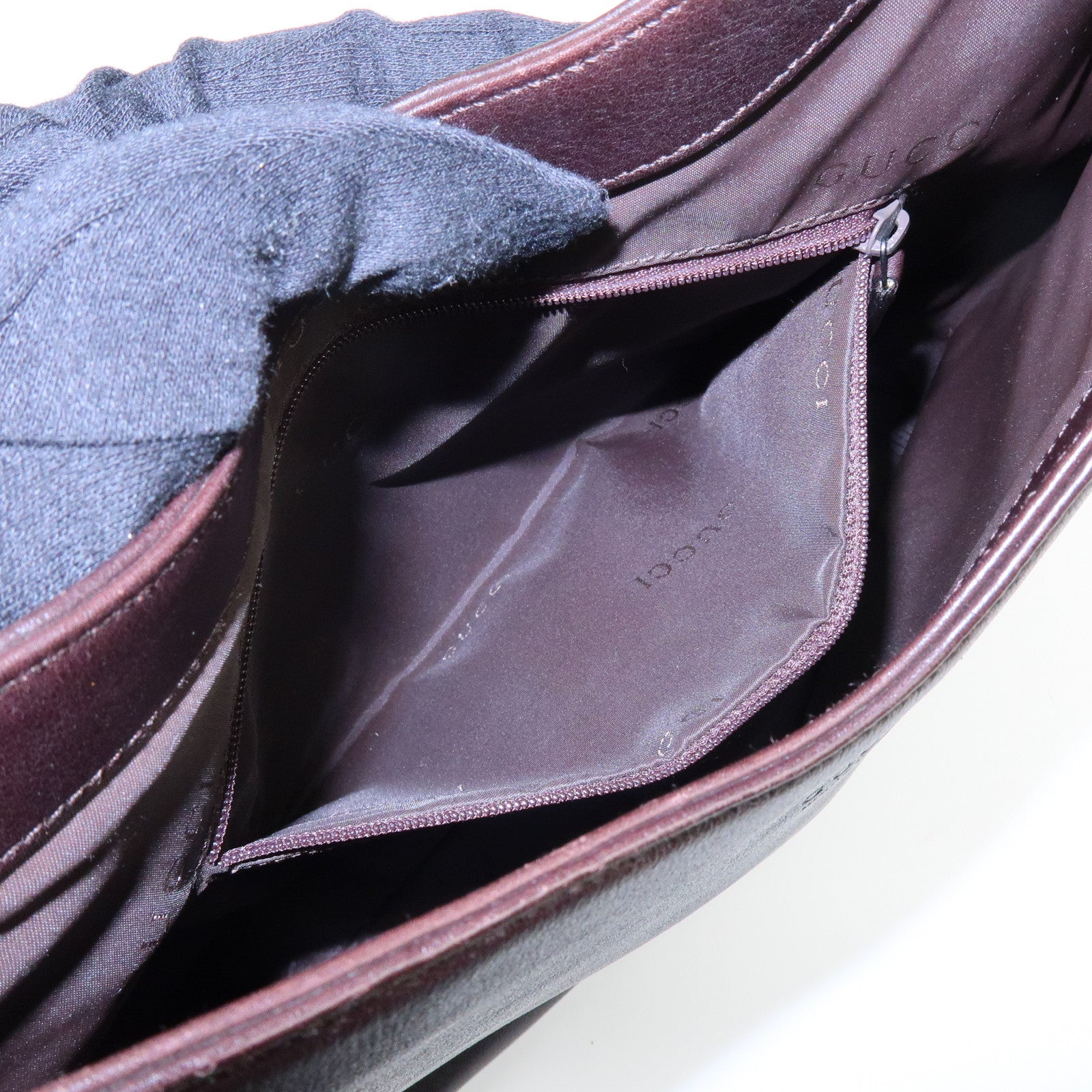 GUCCI Bamboo Leather Shoulder Bag Hand Bag Dark Brown 001・3244