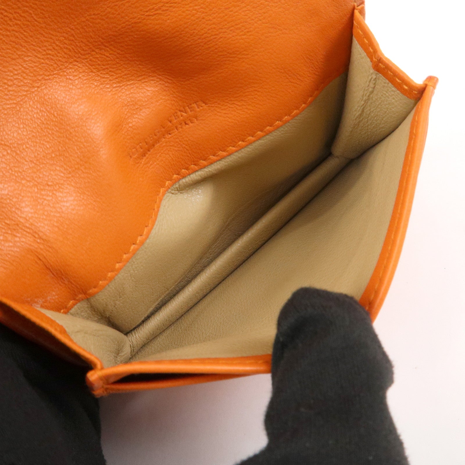 BOTTEGA VENETA Intrecciato Leather Card Case Card Holder Orange