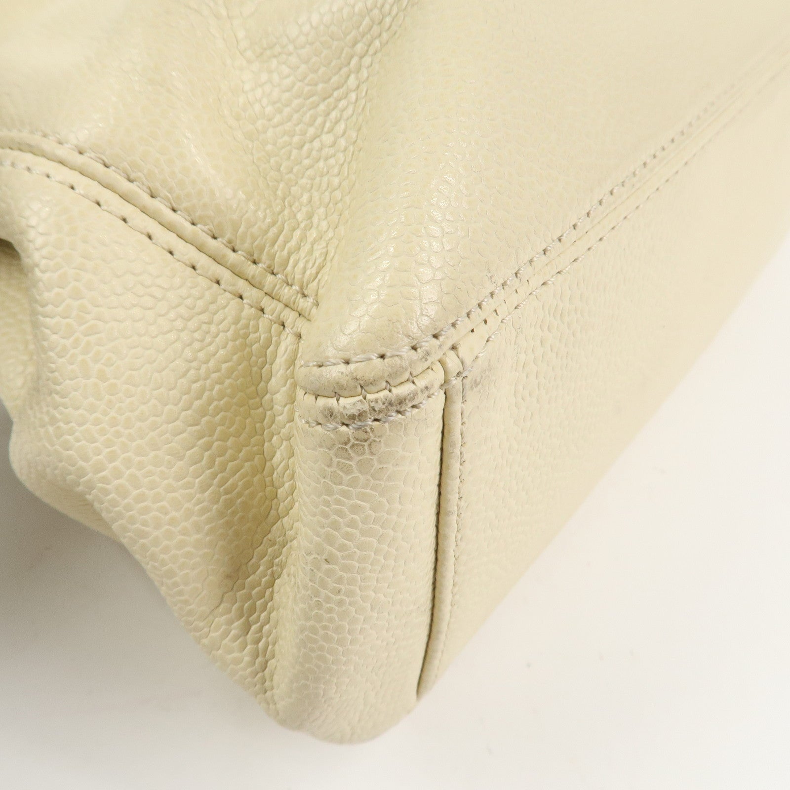 CHANEL COCO Mark Caviarskin Hand Bag Ivory Brown