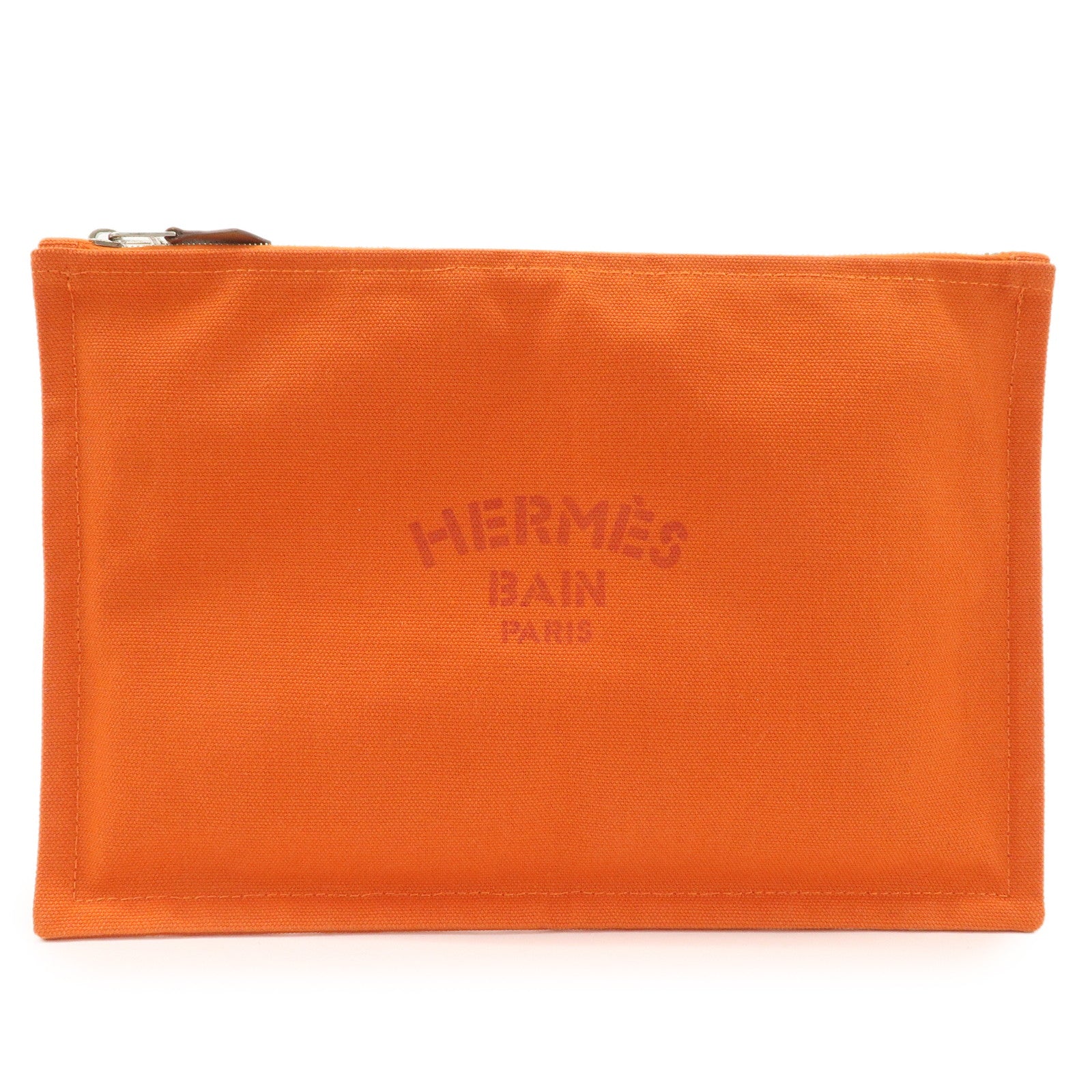 HERMES Yachting GM Canvas Flat Pouch Cosmetic Pouch Orange Used