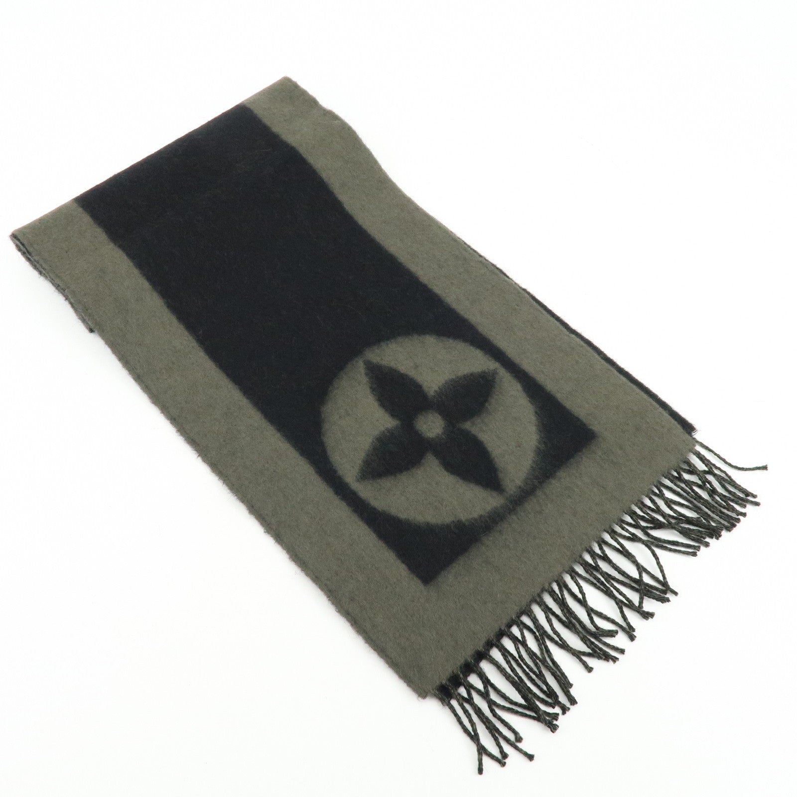Louis Vuitton Wool Angora Scarf Black Khaki M70024