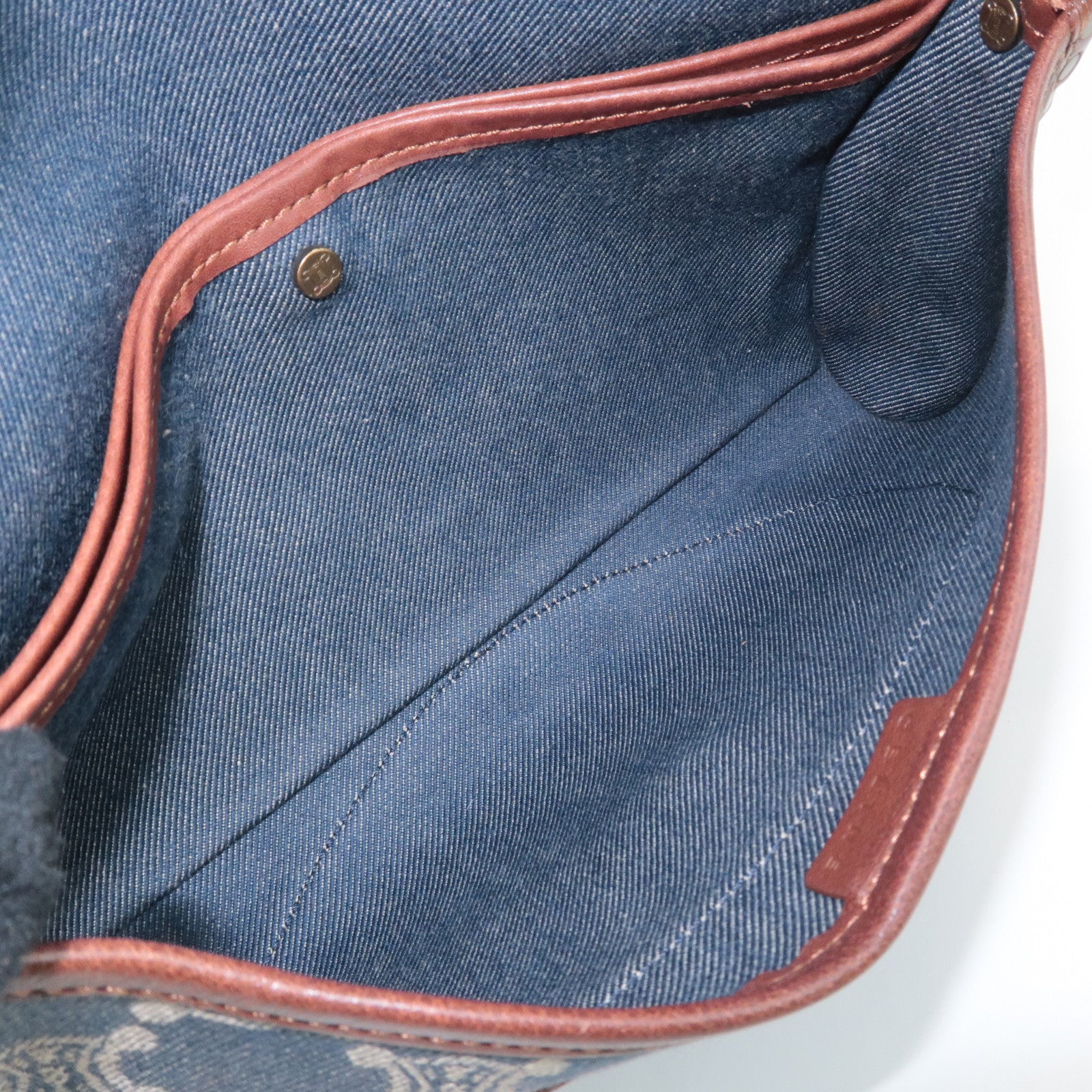 CELINE Macadam Denim Canvas Leather Shoulder Bag Blue Brown Used