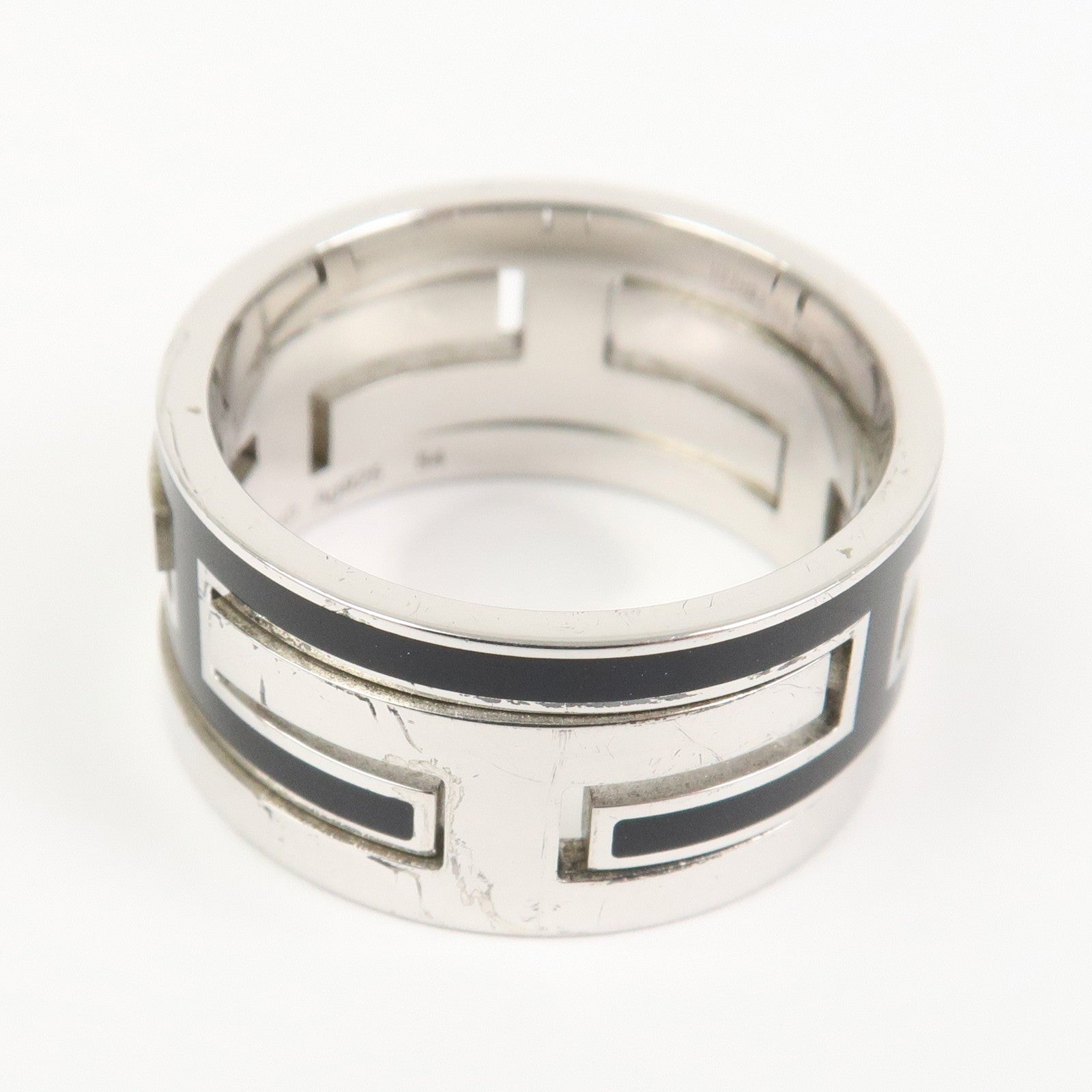 HERMES Move Ash Enamel Logo Ring SV925 Silver Black