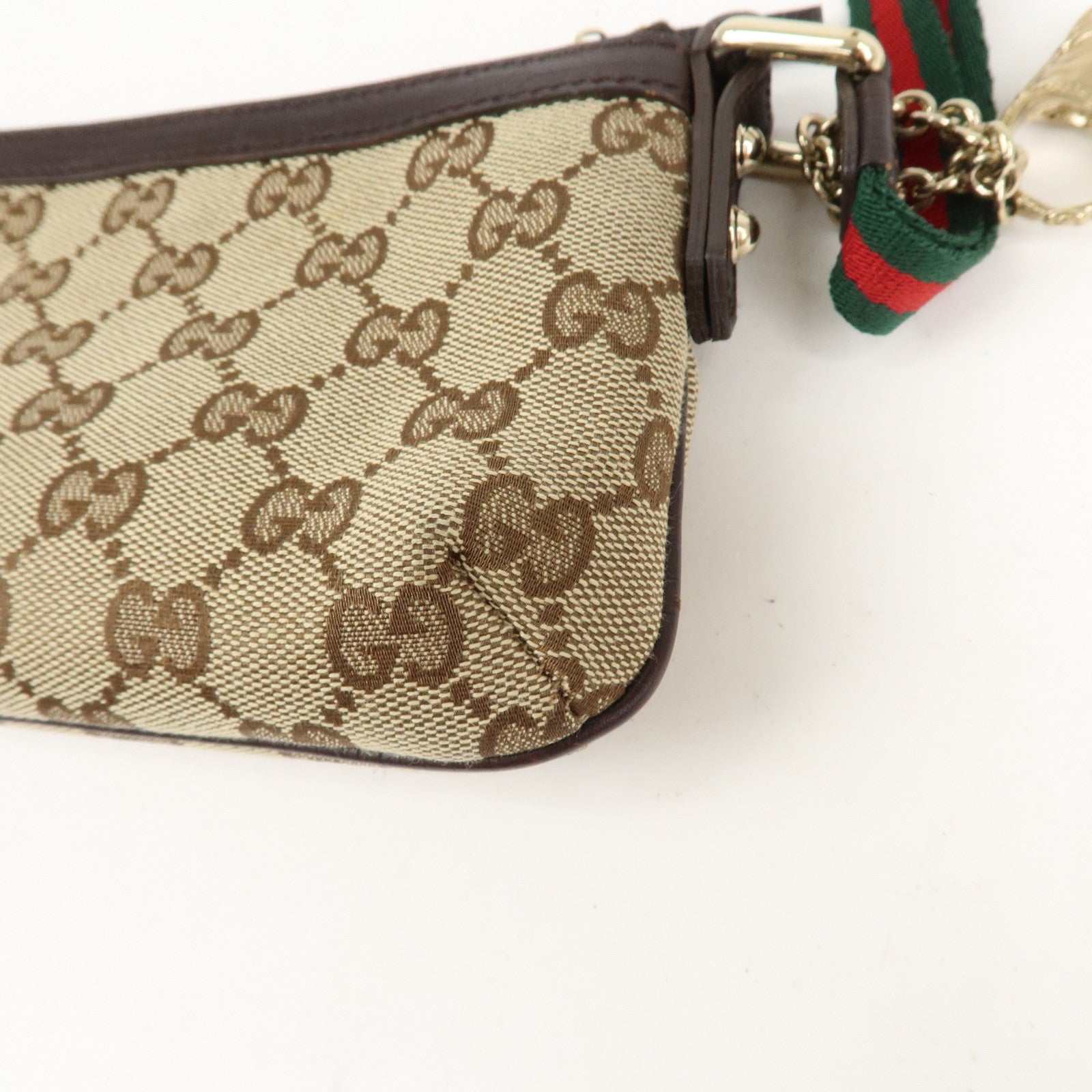 GUCCI Sherry GG Canvas Leather Pouch Hand Bag Beige Brown 152507