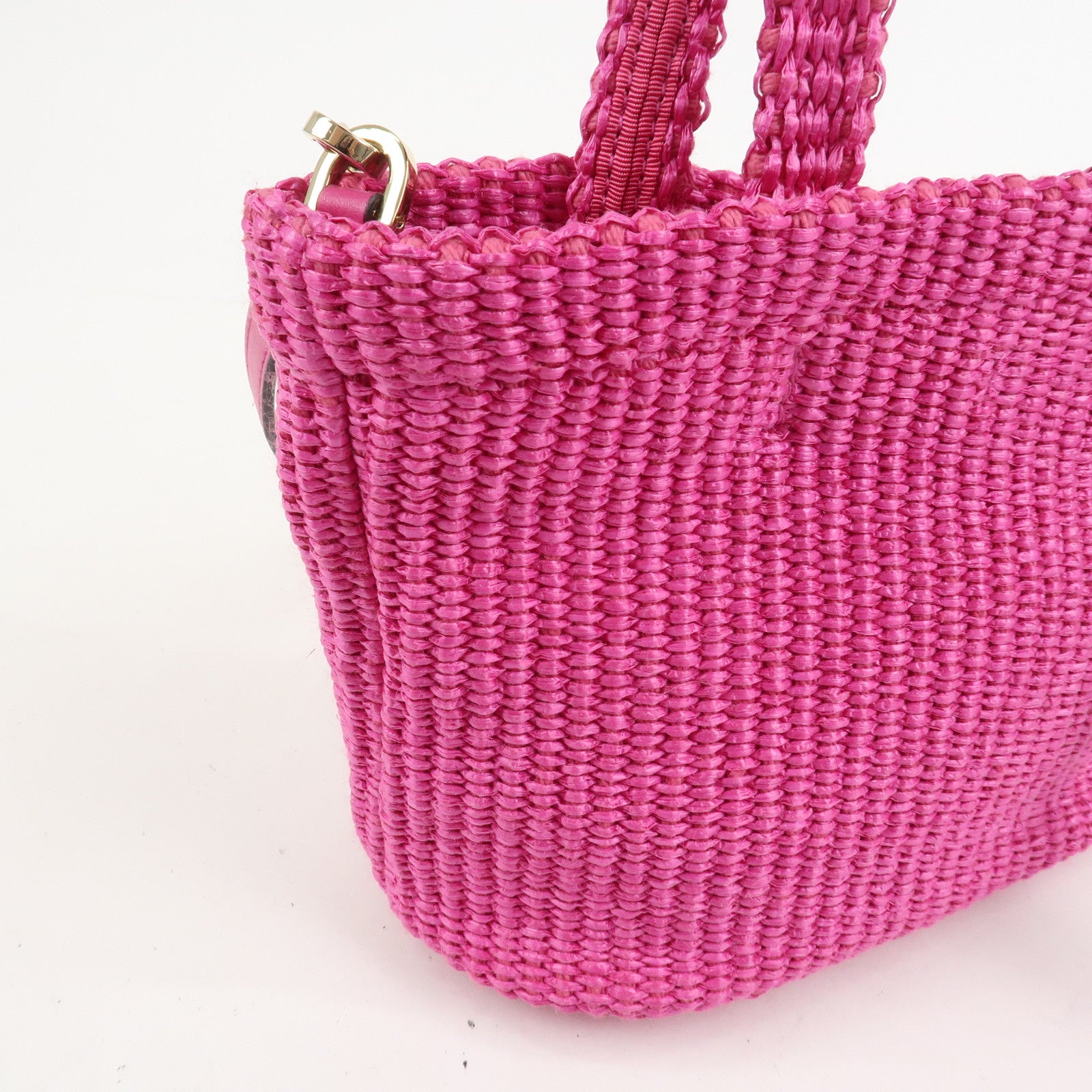 JIMMY CHOO Leather Raffia Beach West East 2 Way Bag Mini Tote Bag