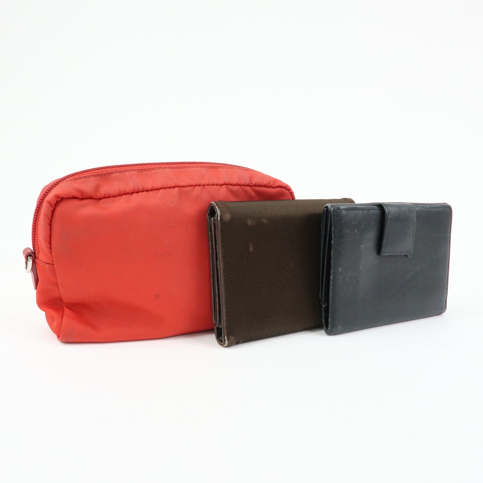 PRADA Triangle Logo Set of 3 Wallet Pouch Black Brown Red