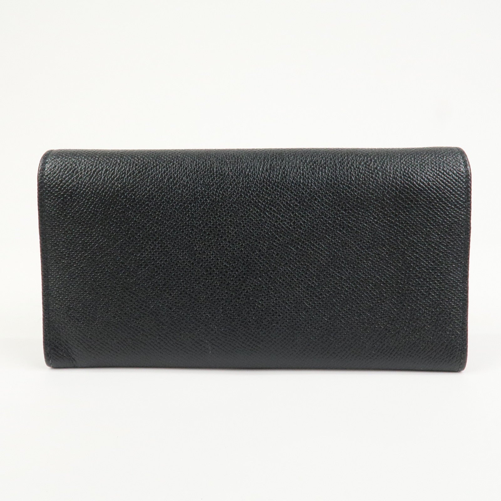 BVLGARI Logo Leather Bi-fold Long Wallet Black Silver