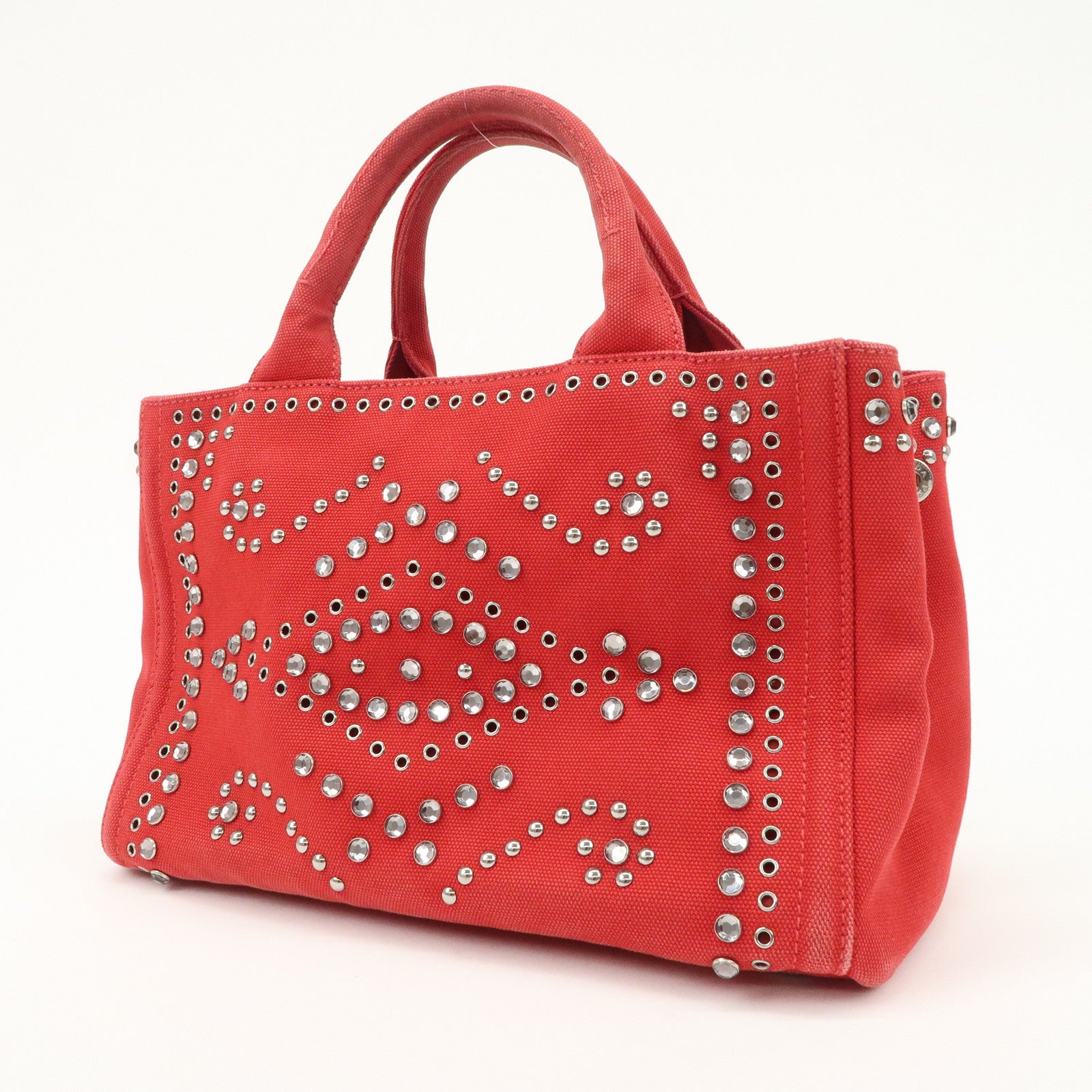 PRADA Canapa Mini Canvas Hand Bag Castilian Red BN2439