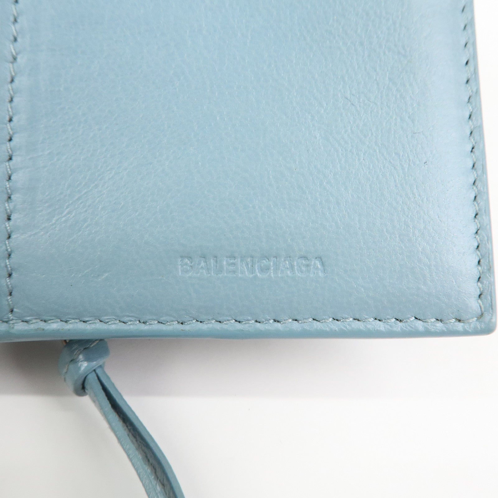 BALENCIAGA Leather Bi-Fold Compact Wallet Light Blue