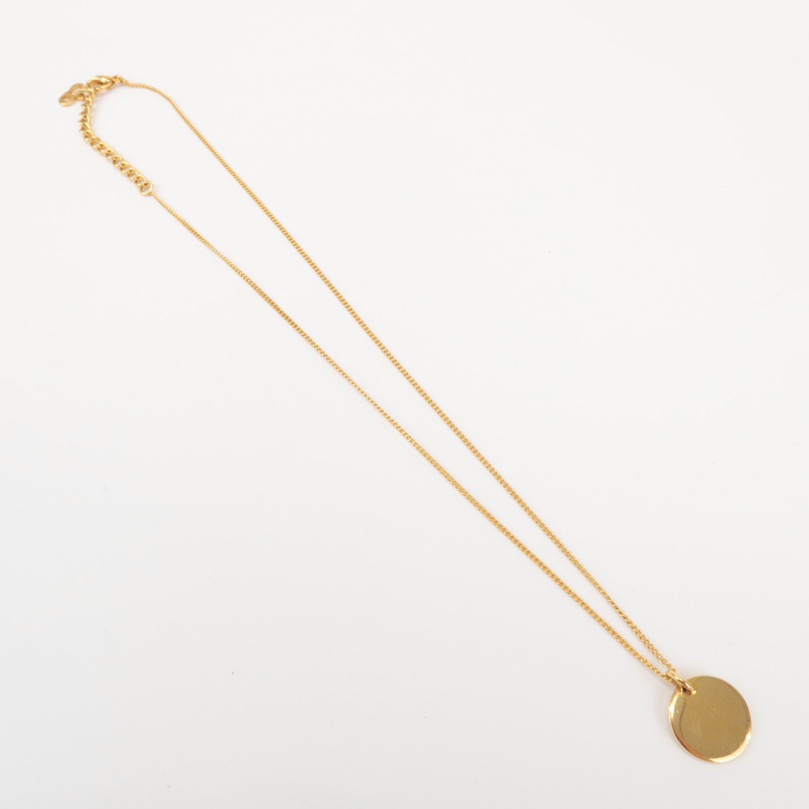 Christian Dior Metal Circle Plate Logo Necklace Gold