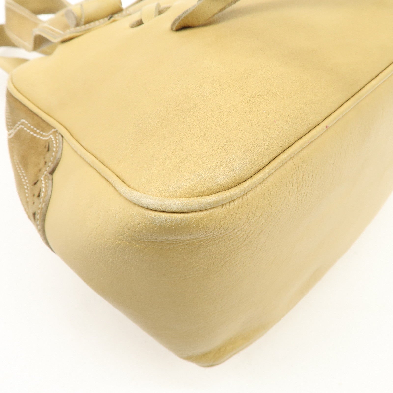 LOEWE Anagram Leather Suede Punching Boston Bag Beige Used
