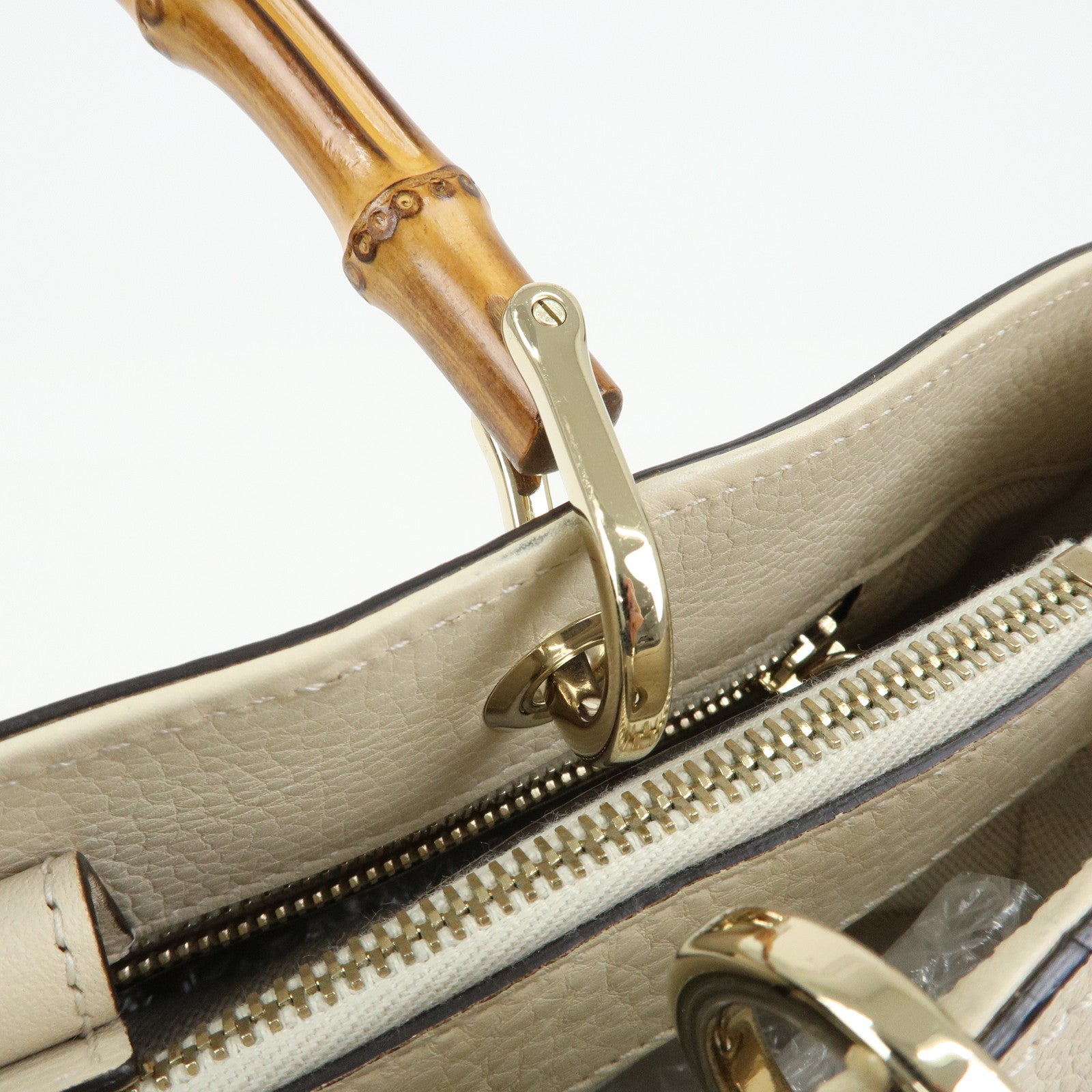 GUCCI Bamboo Shopper Medium 2Way Bag Shoulder Bag Ivory 323660