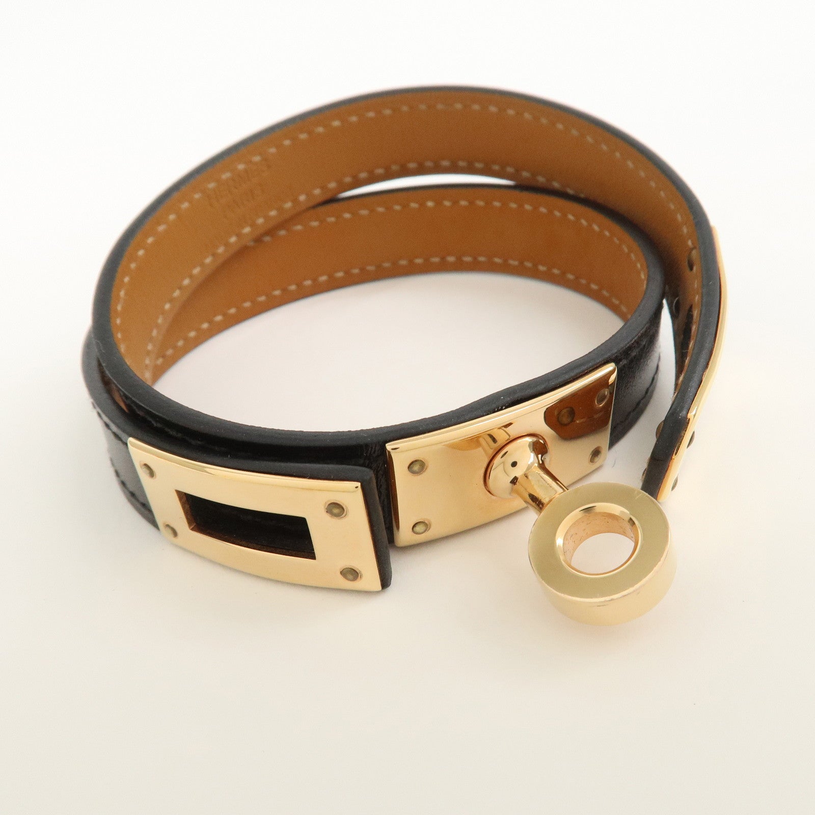 HERMES Kelly Double Tour Bracelet Bangle U Stamped Black Gold