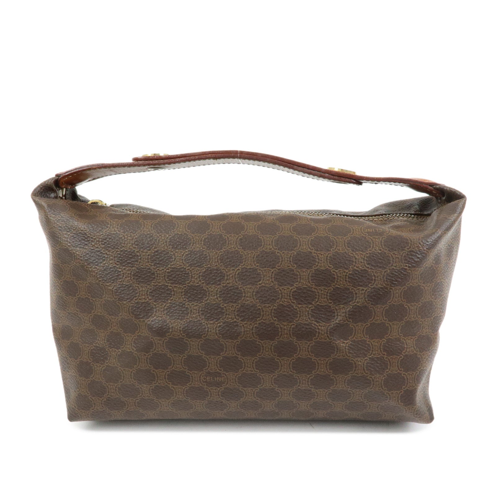 CELINE Macadam PVC Leather Hand Bag Pouch Brown