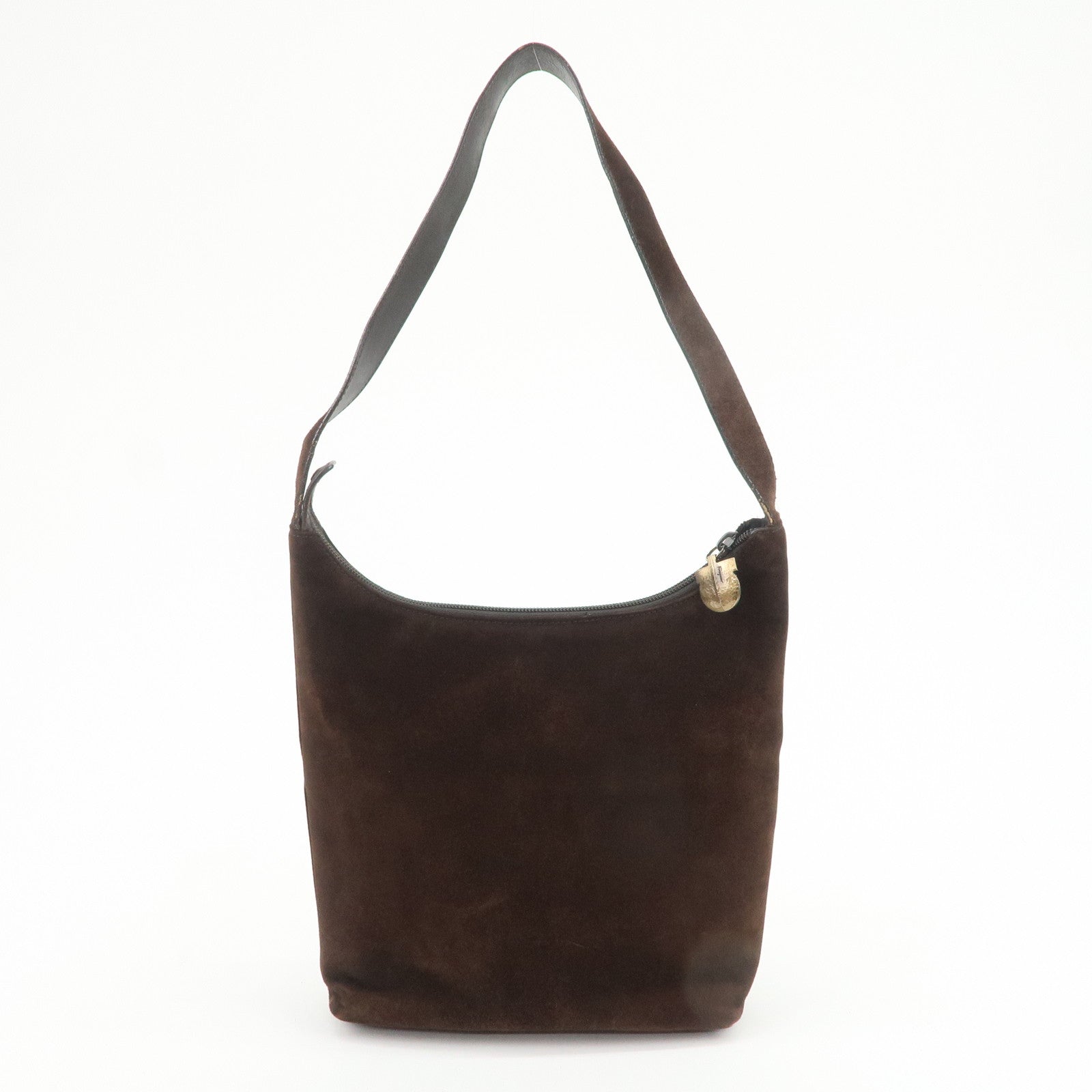 Ferragamo Gancini Suede Leather Shoulder Bag Brown