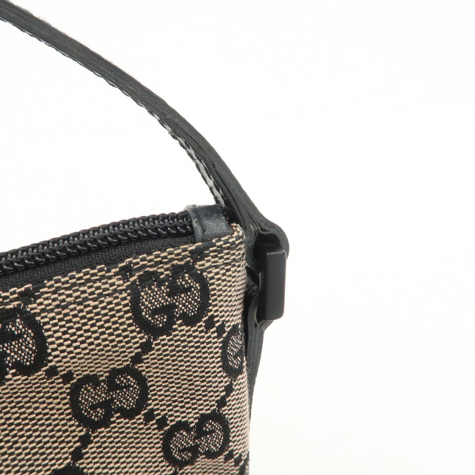 GUCCI Boat Bag GG Canvas Leather Hand Bag Beige Black 07198